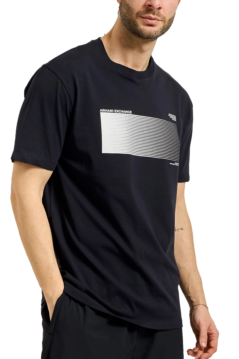 T-SHIRT MANICA CORTA CON STAMPA FRONTALE IN CONTRASTO UOMO BLU