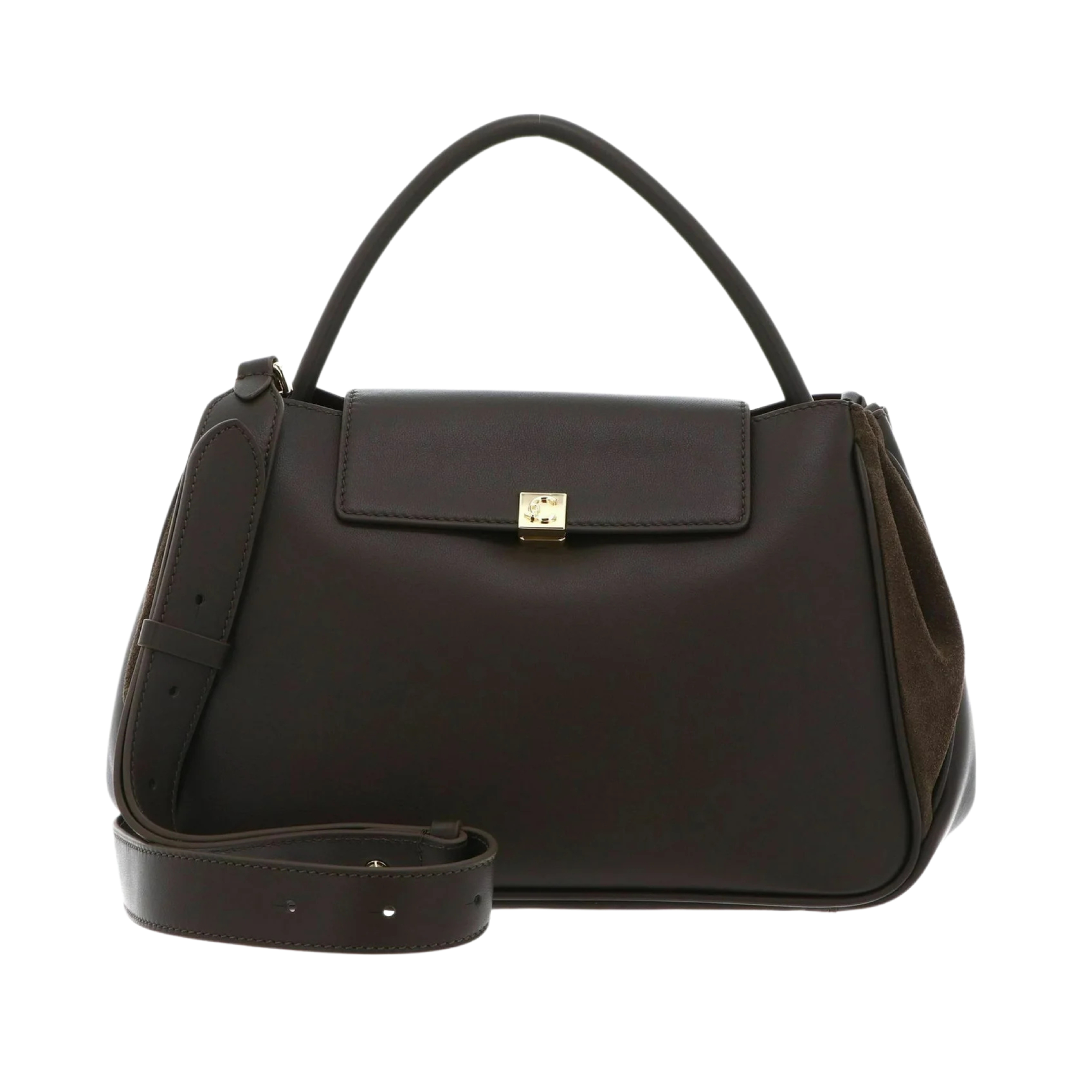 BORSA A MANO IN PELLE CON DETTAGLI IN CAMOSCIO DONNA MARRONE