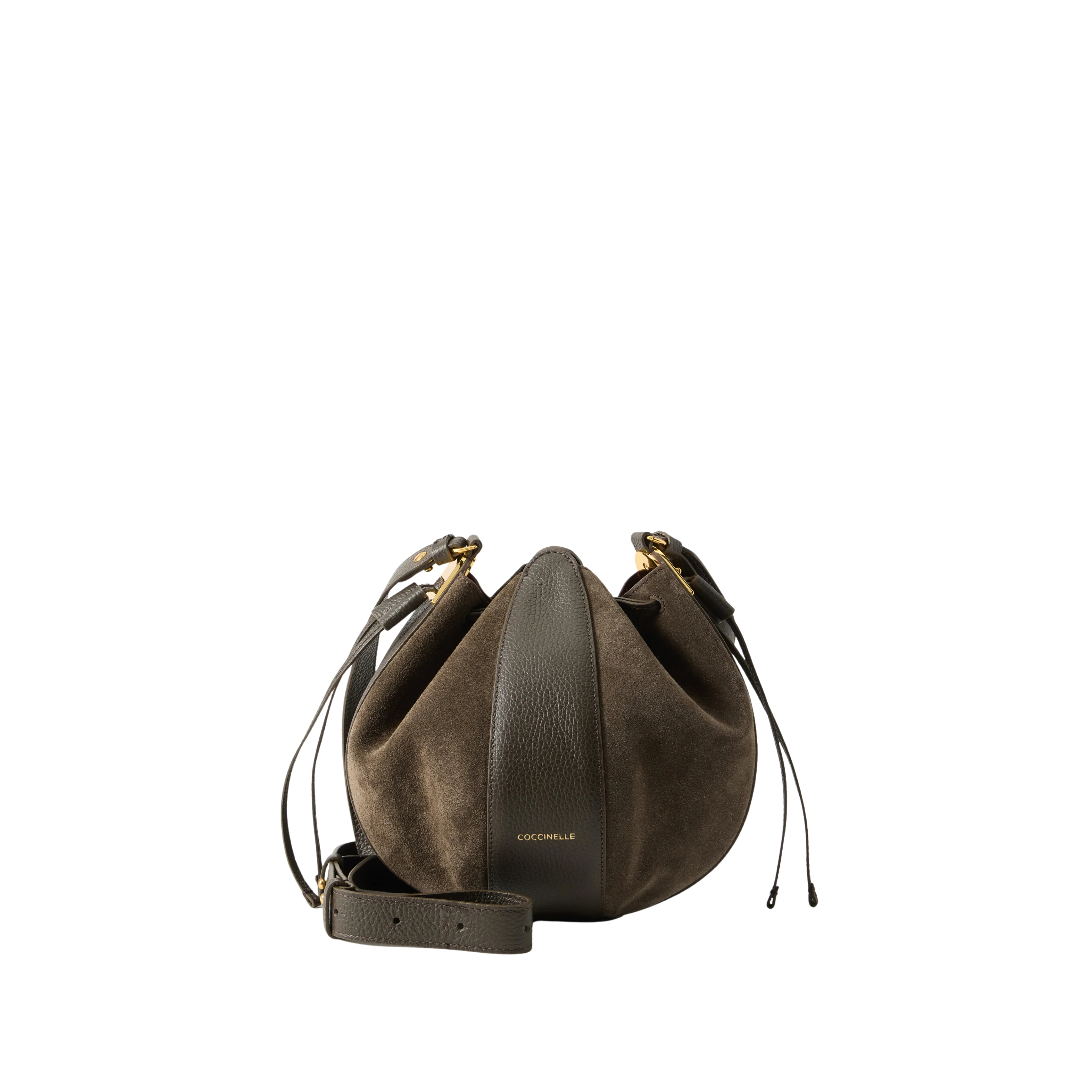 BORSA A TRACOLLA IN CAMOSCIO E PELLE CON COULISSE DONNA MARRONE
