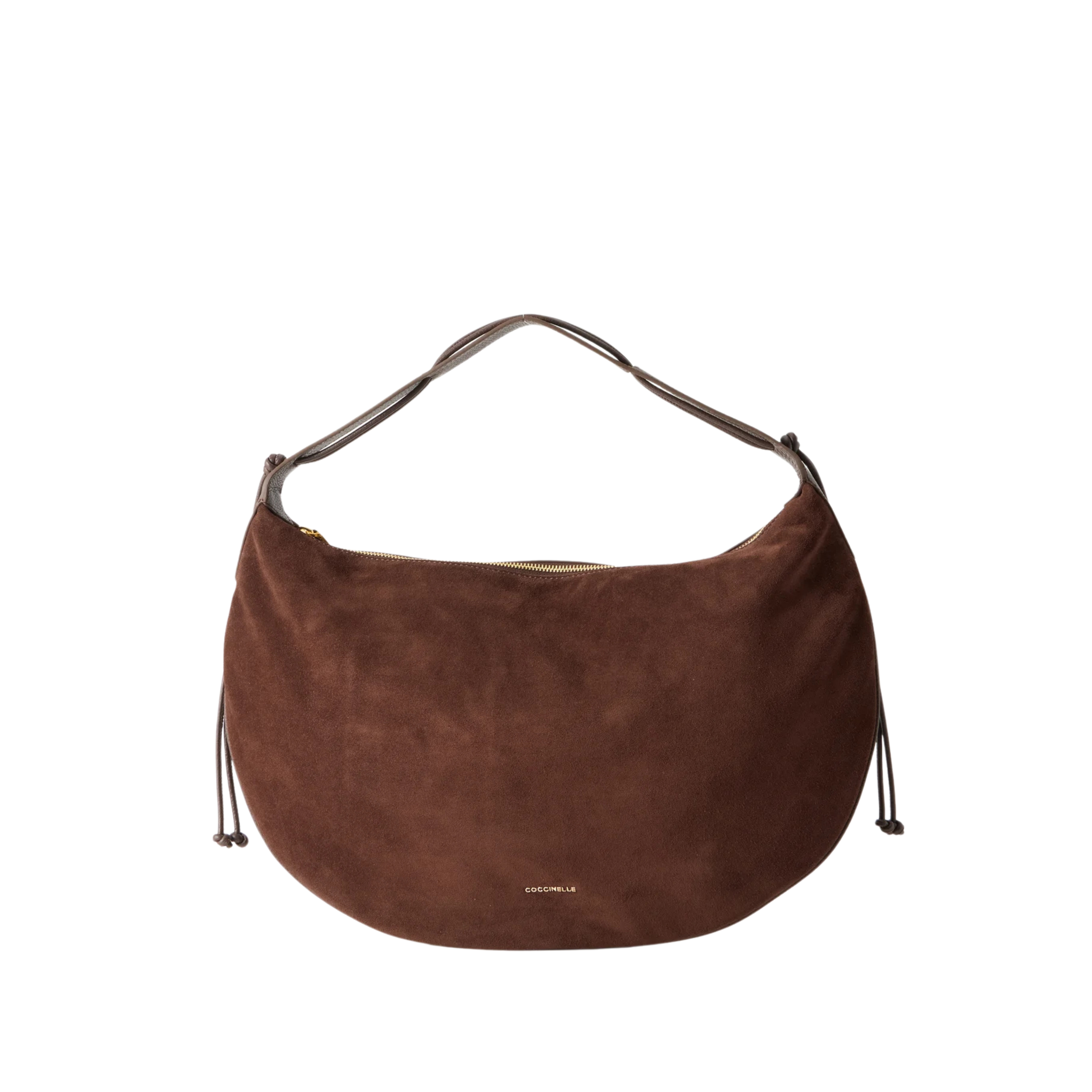 BORSA A SPALLA IN CAMOSCIO CON LACCI LATERALI DONNA MARRONE