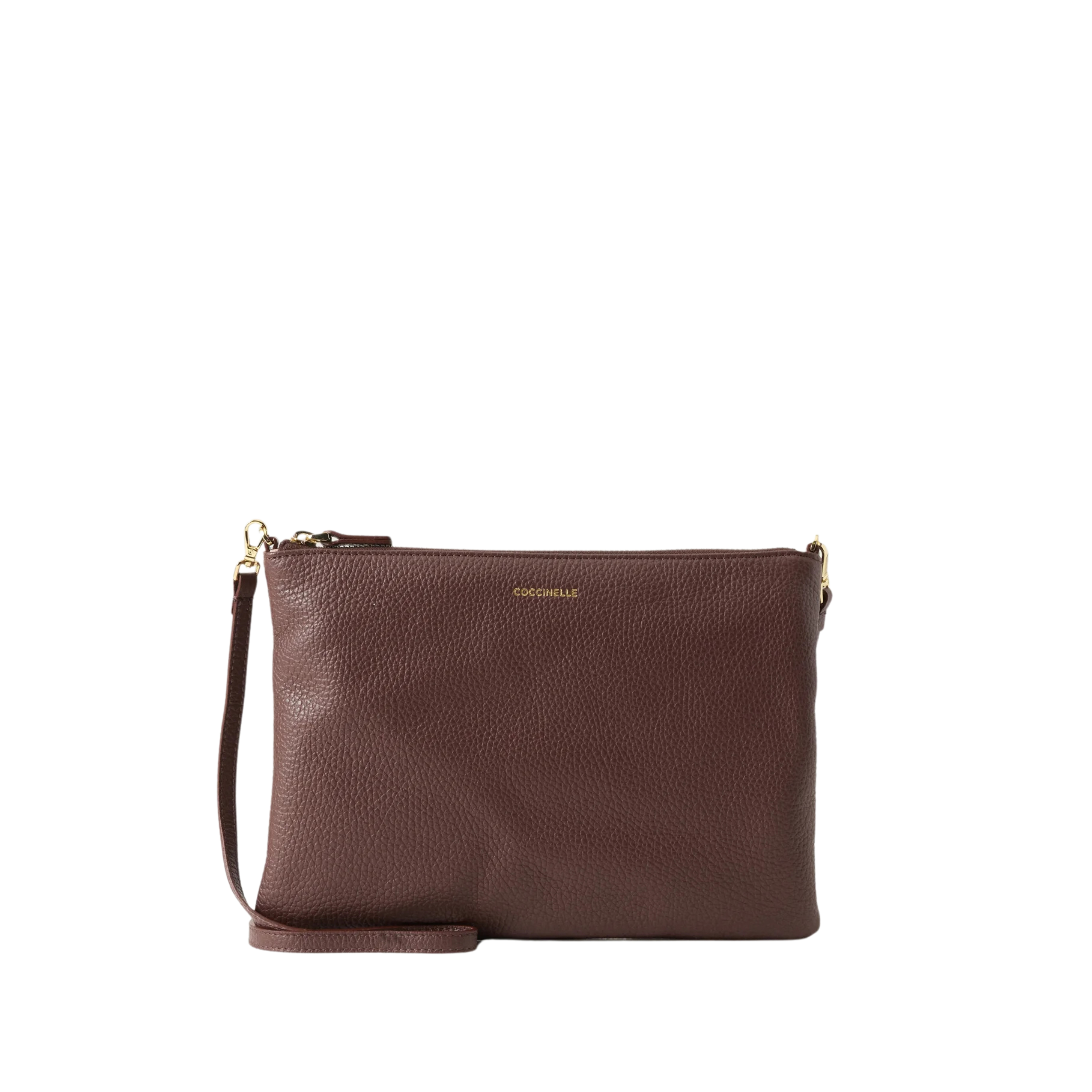 BORSA A TRACOLLA IN PELLE MARTELLATA CON ZIP DONNA MARRONE