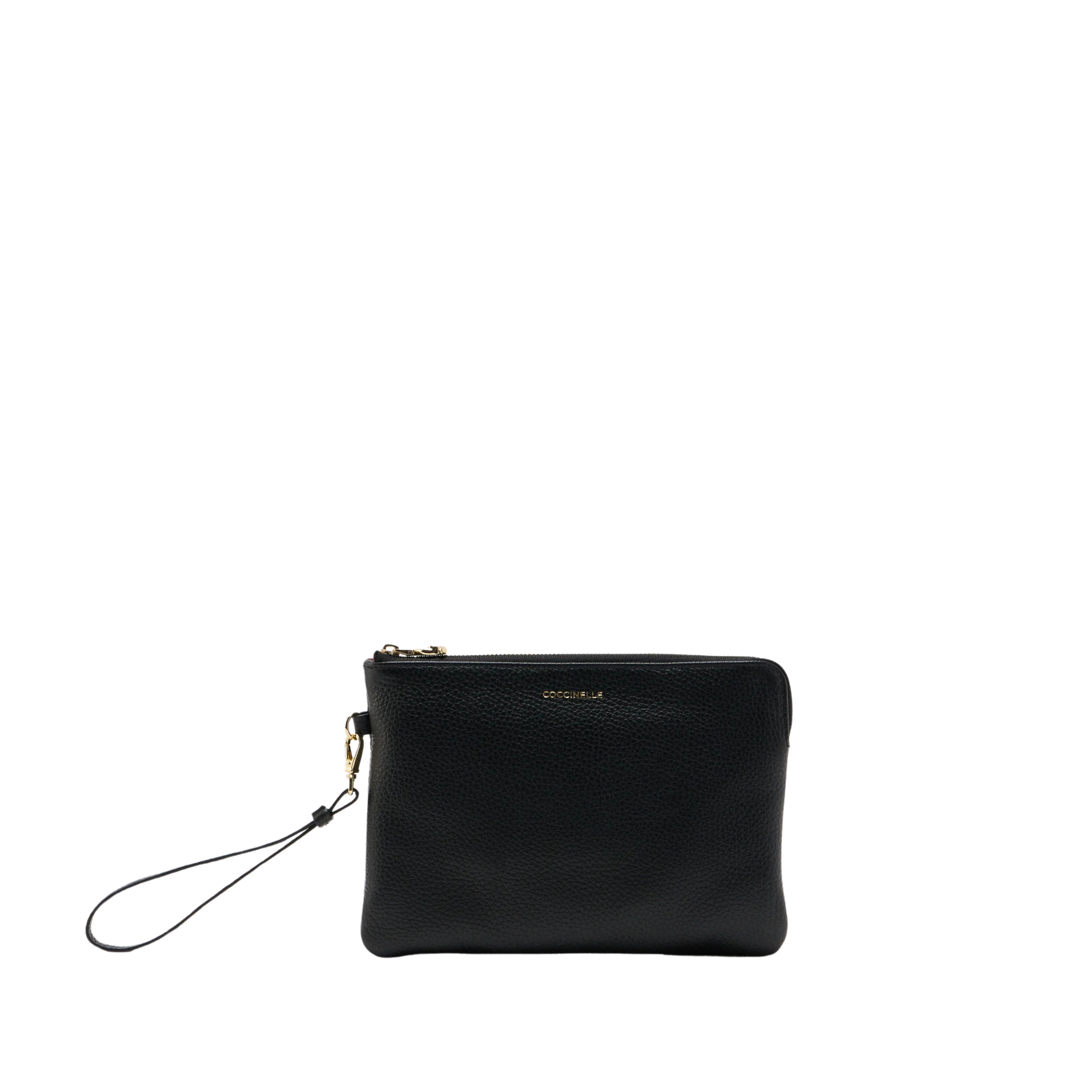 POCHETTE IN PELLE MARTELLATA CON CINTURINO DA POLSO DONNA NERO