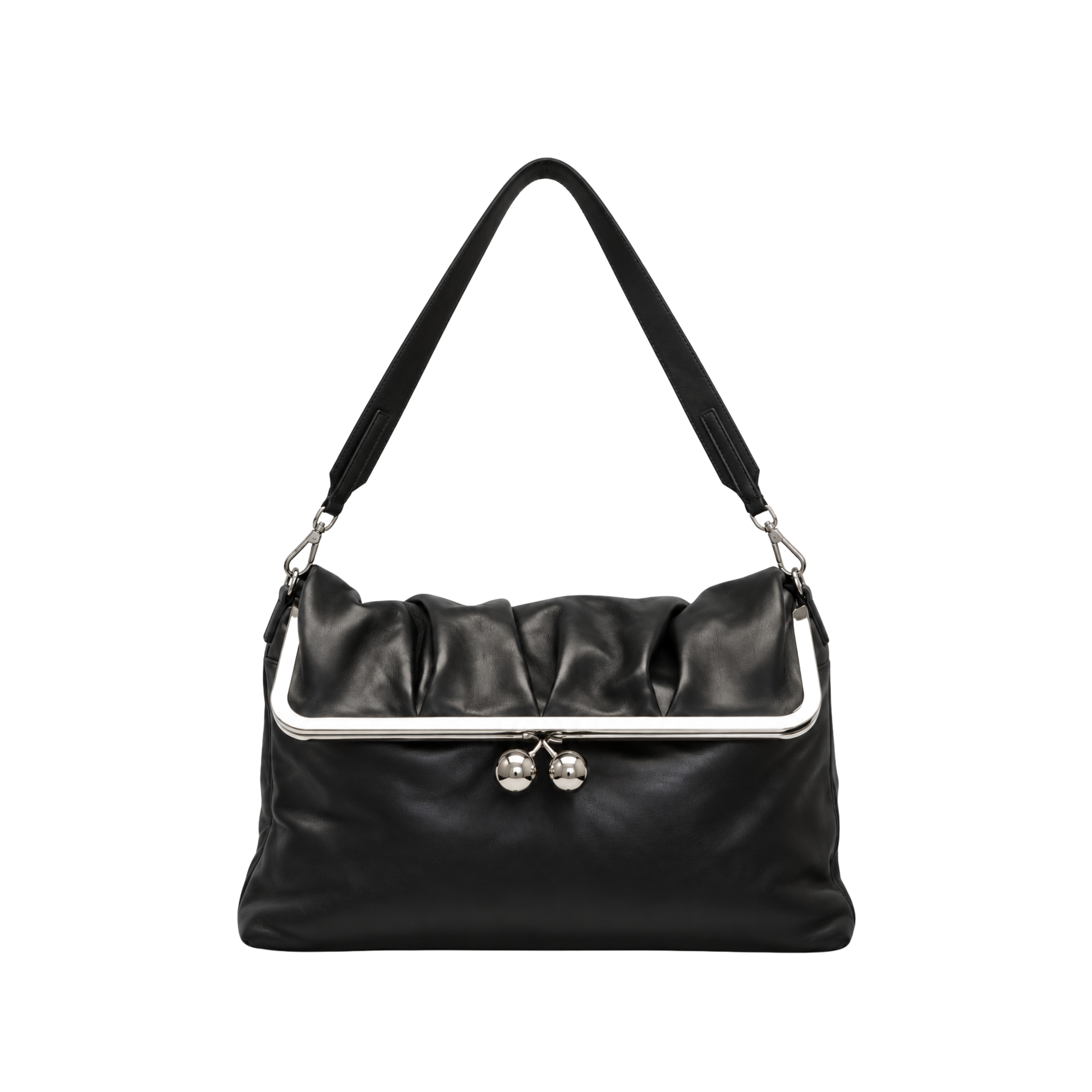 BORSA A SPALLA IN PELLE CON CHIUSURA CLIC CLAC DONNA NERO
