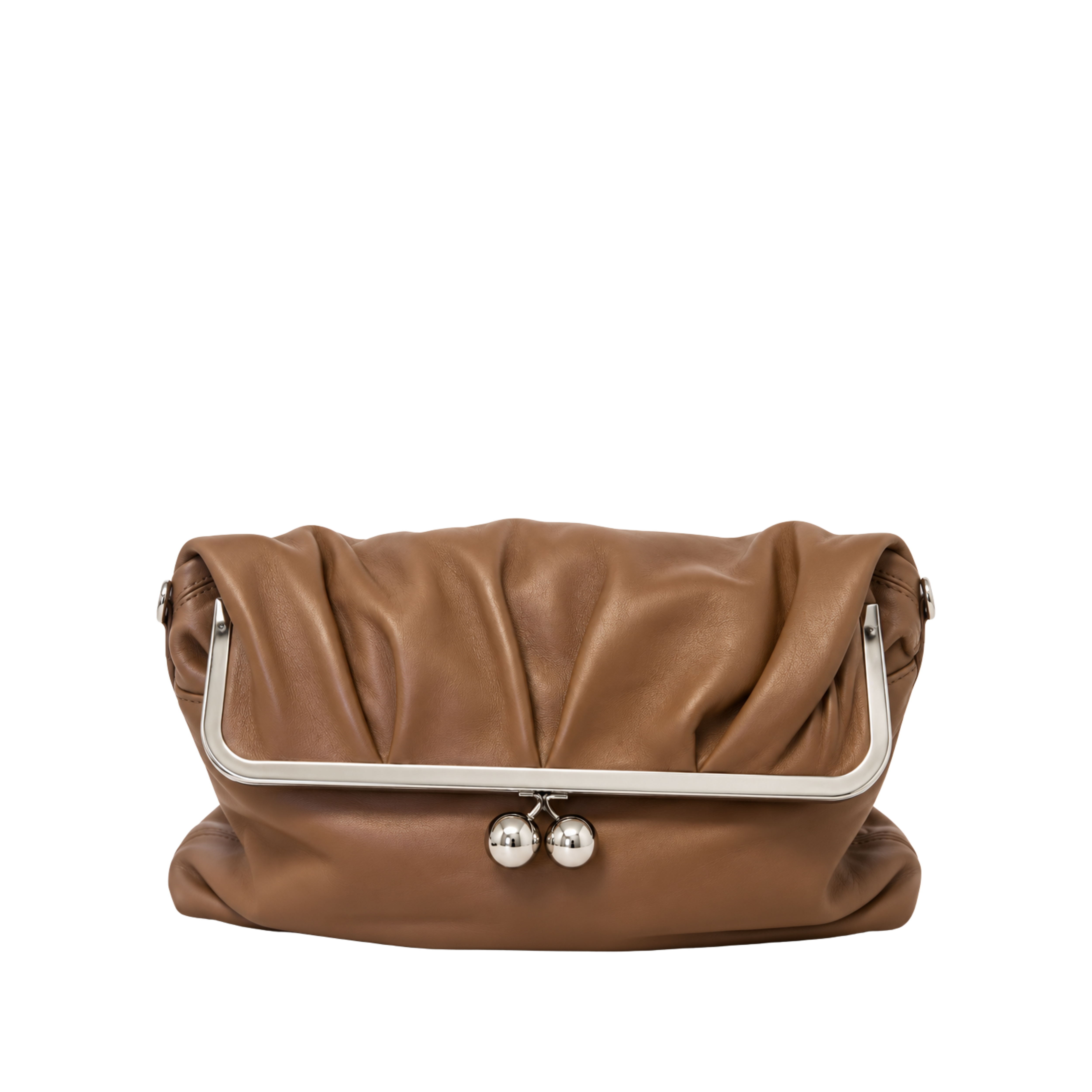 BORSA A SPALLA IN PELLE CON CHIUSURA CLIC CLAC DONNA MARRONE