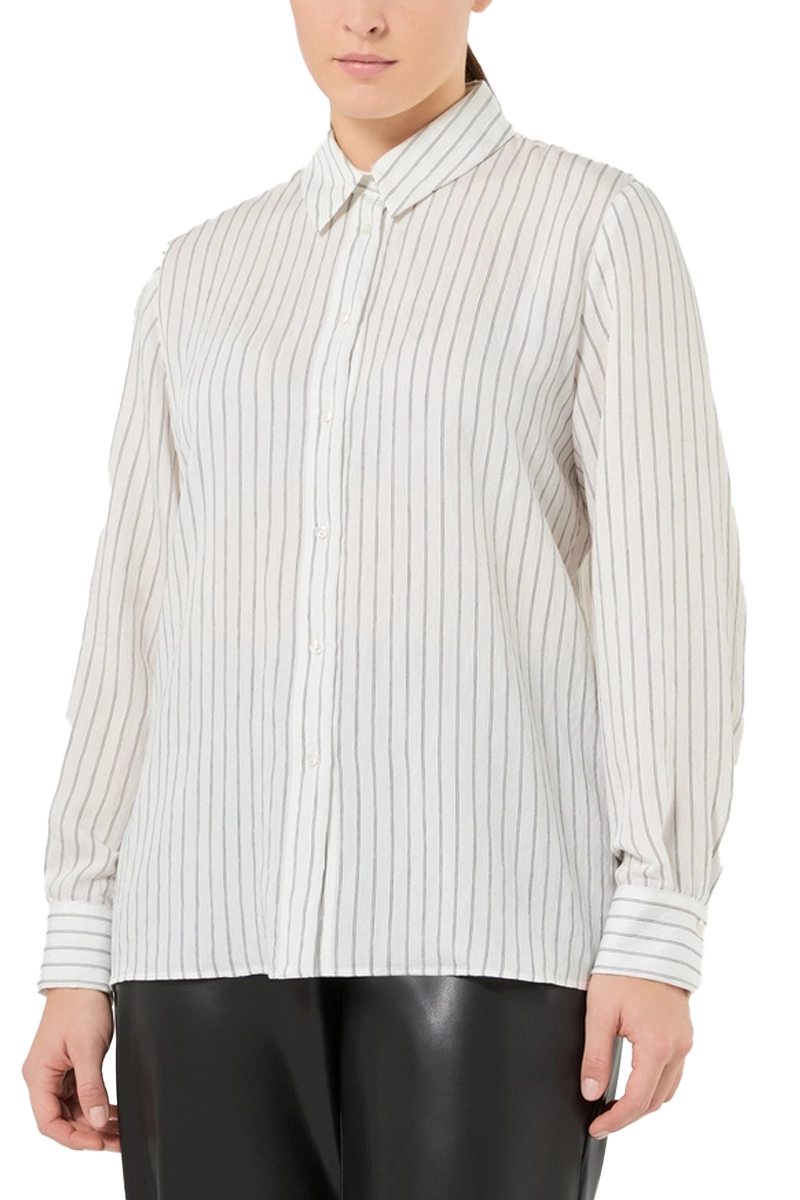 CAMICIA IN VISCOSA TINTO FILO A RIGHE DONNA BIANCO