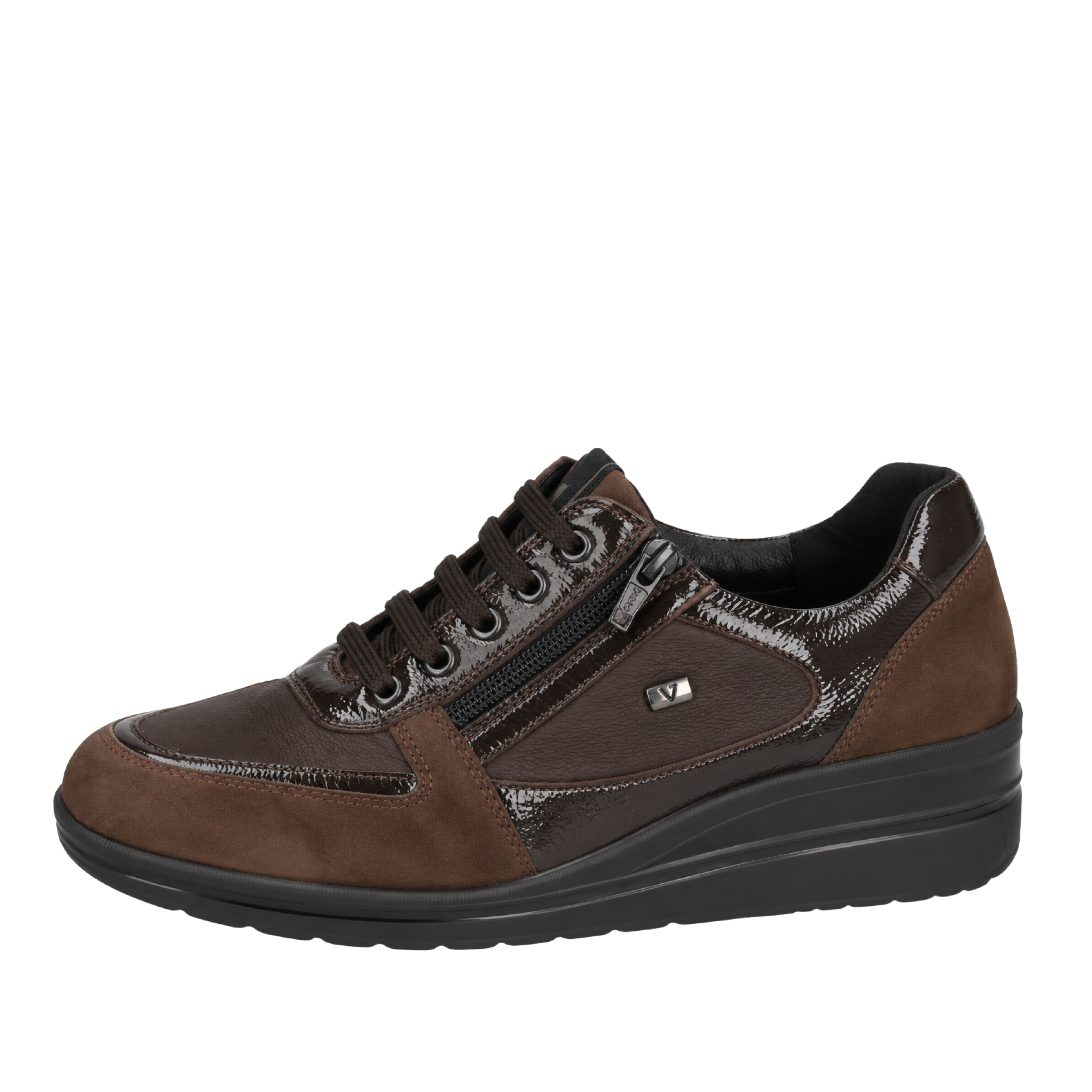 SNEAKERS BASSE IN CAMOSCIO CON INSERTI LUCIDI E ZIP DONNA MARRONE