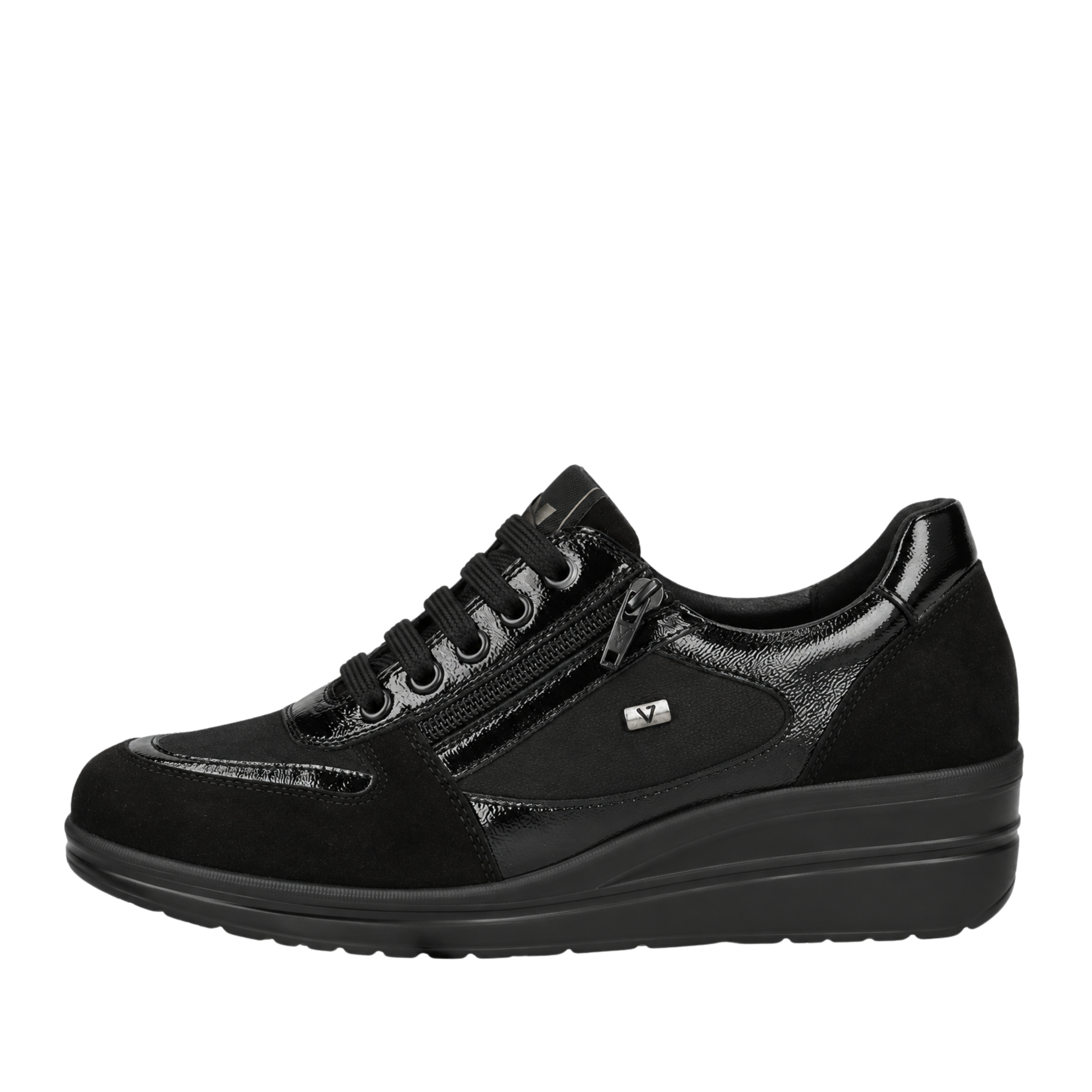 SNEAKERS BASSE IN CAMOSCIO CON INSERTI LUCIDI E ZIP DONNA NERO