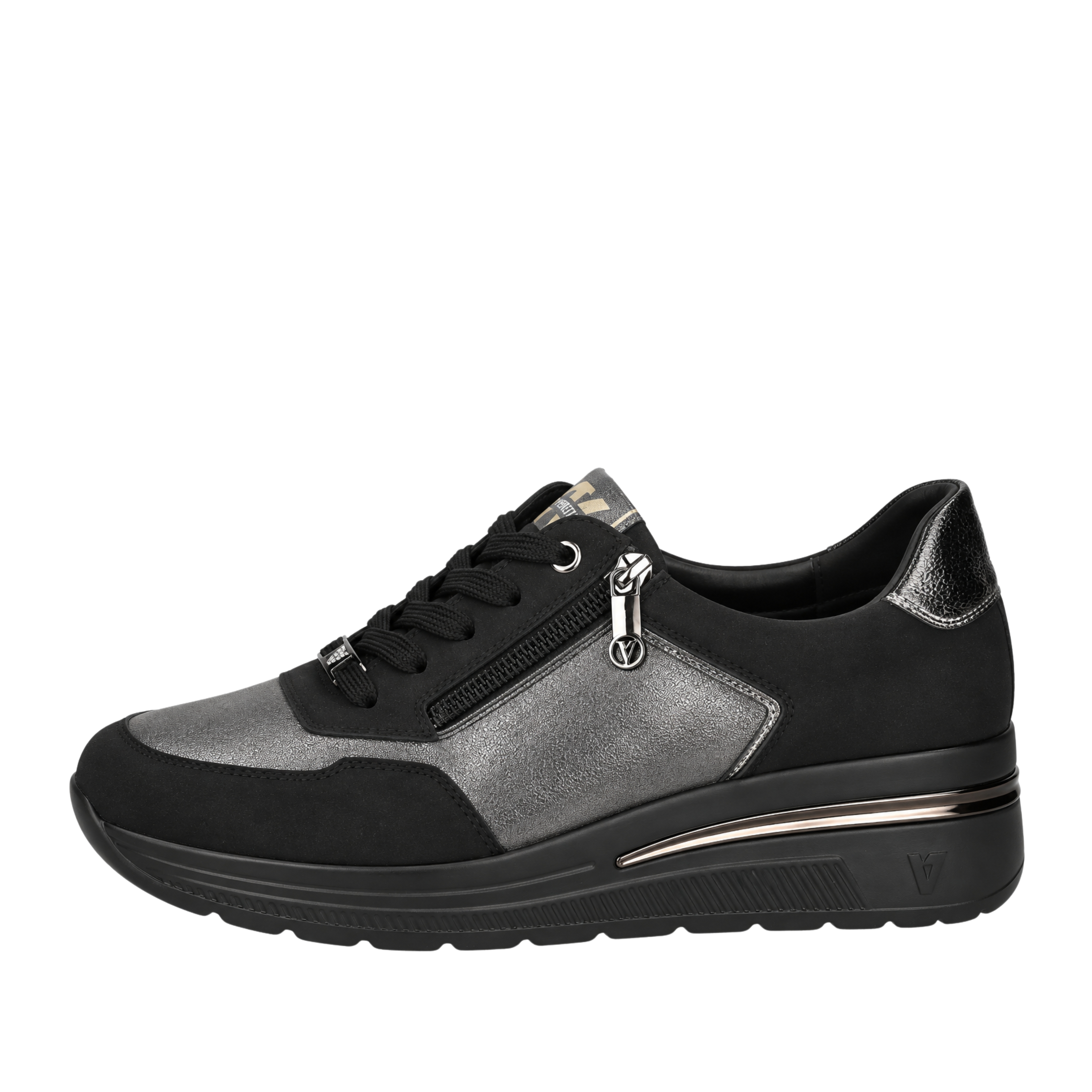 SNEAKERS BASSE CON INSERTI METALLIZZATI E ZIP DONNA NERO