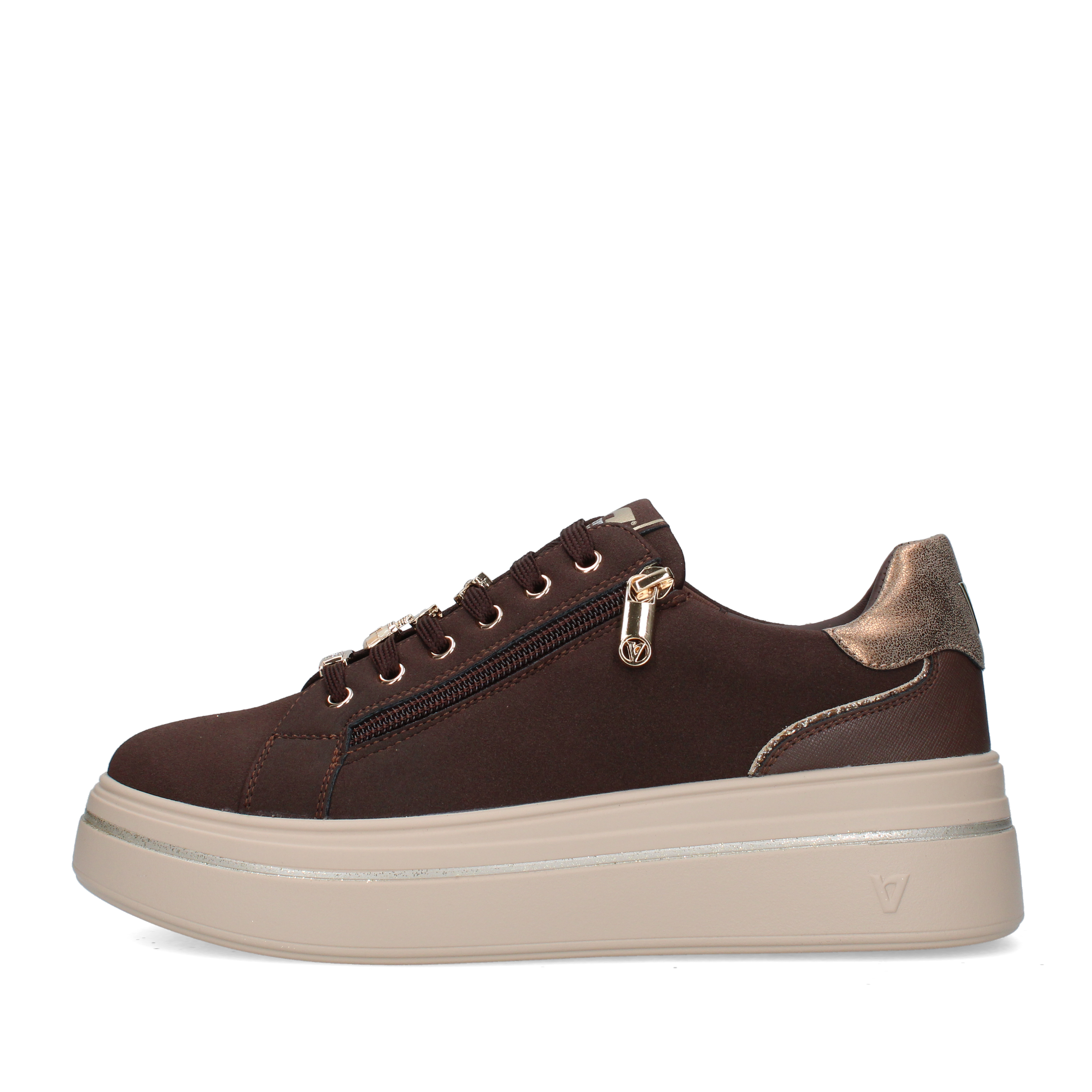 SNEAKERS BASSE CON DETTAGLI METALLIZZATI DONNA MARRONE