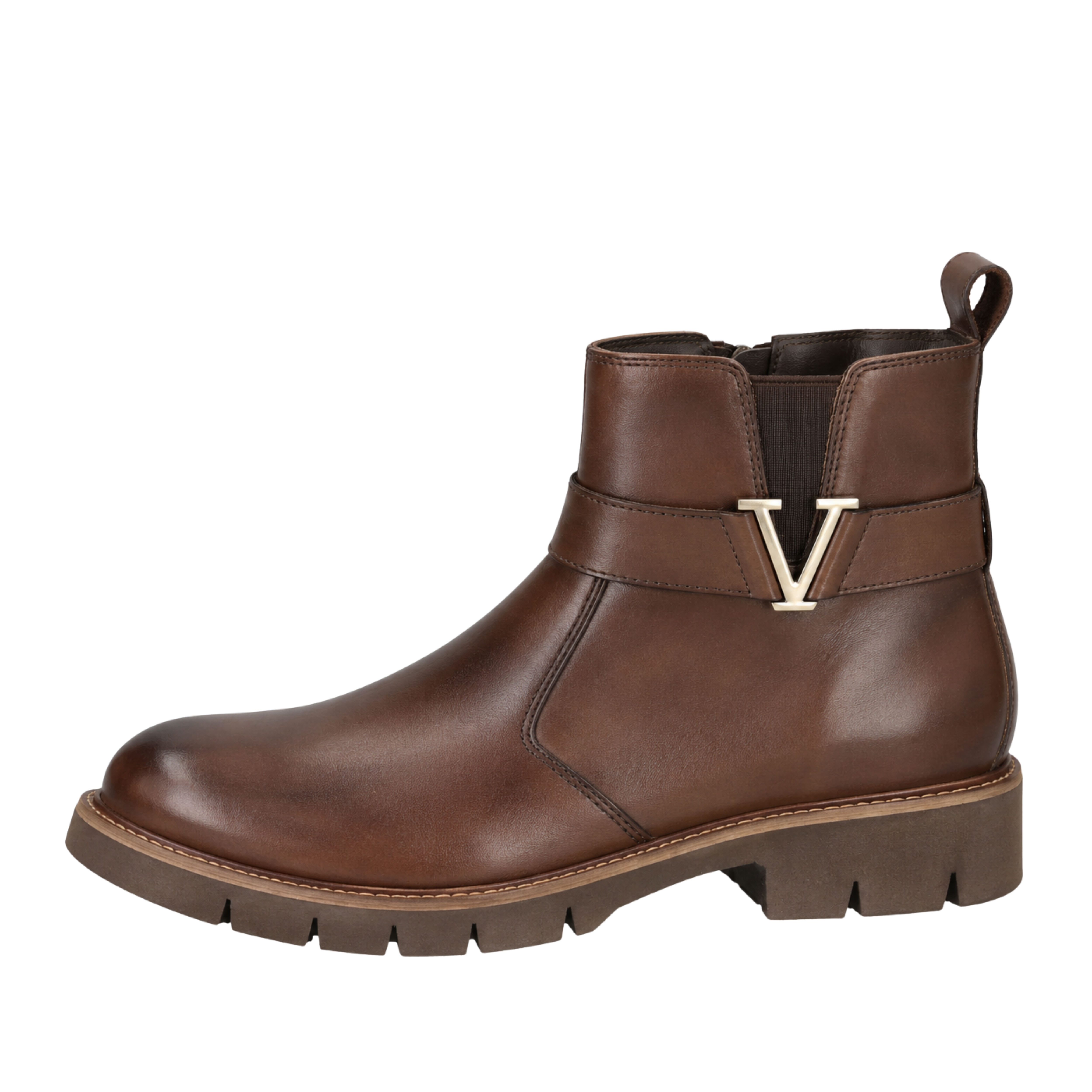 STIVALETTI TACCO BASSO IN PELLE CON FASCIA E DETTAGLIO METALLICO DONNA MARRONE