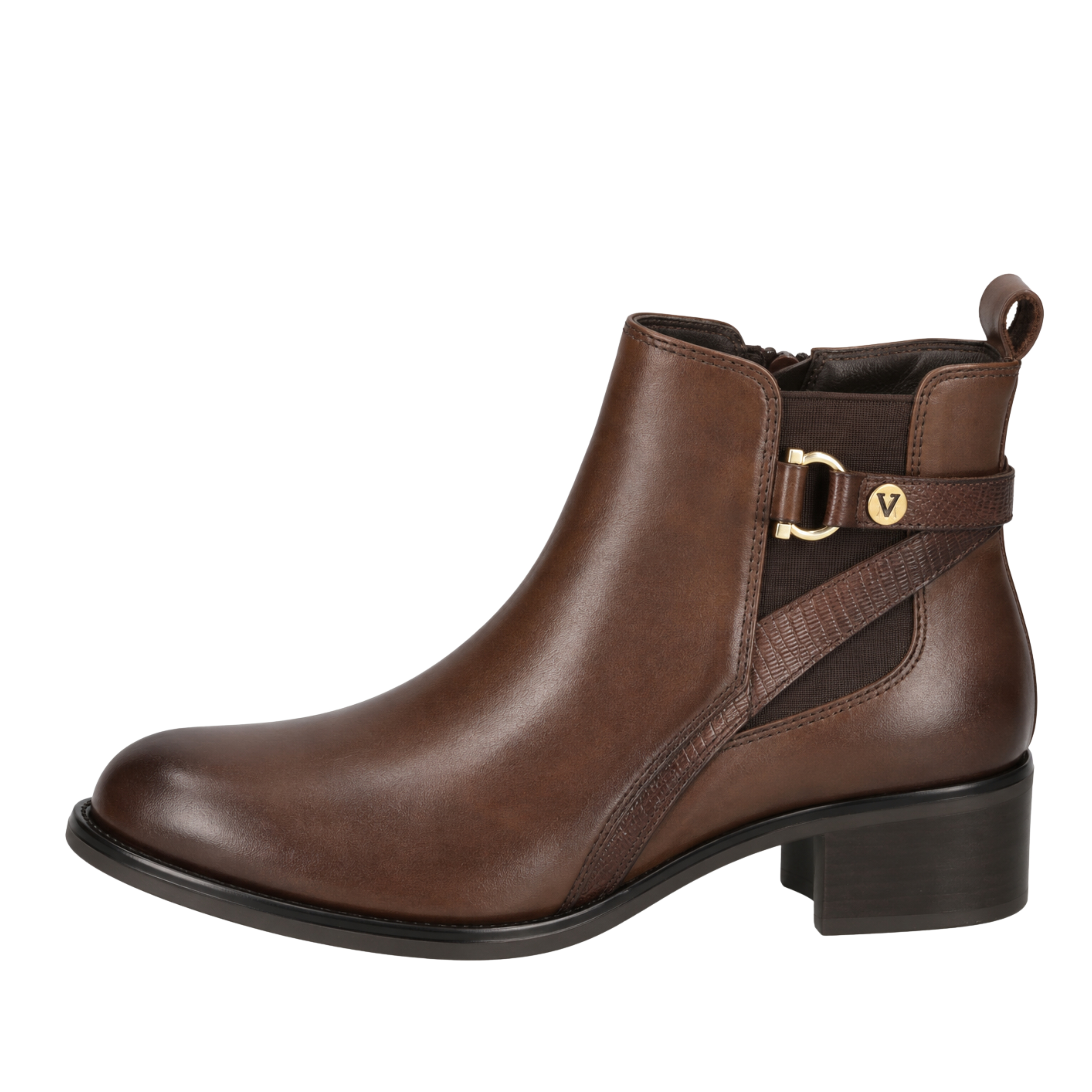 STIVALETTI TACCO ALTO IN PELLE CON CINTURINO DECORATIVO DONNA MARRONE