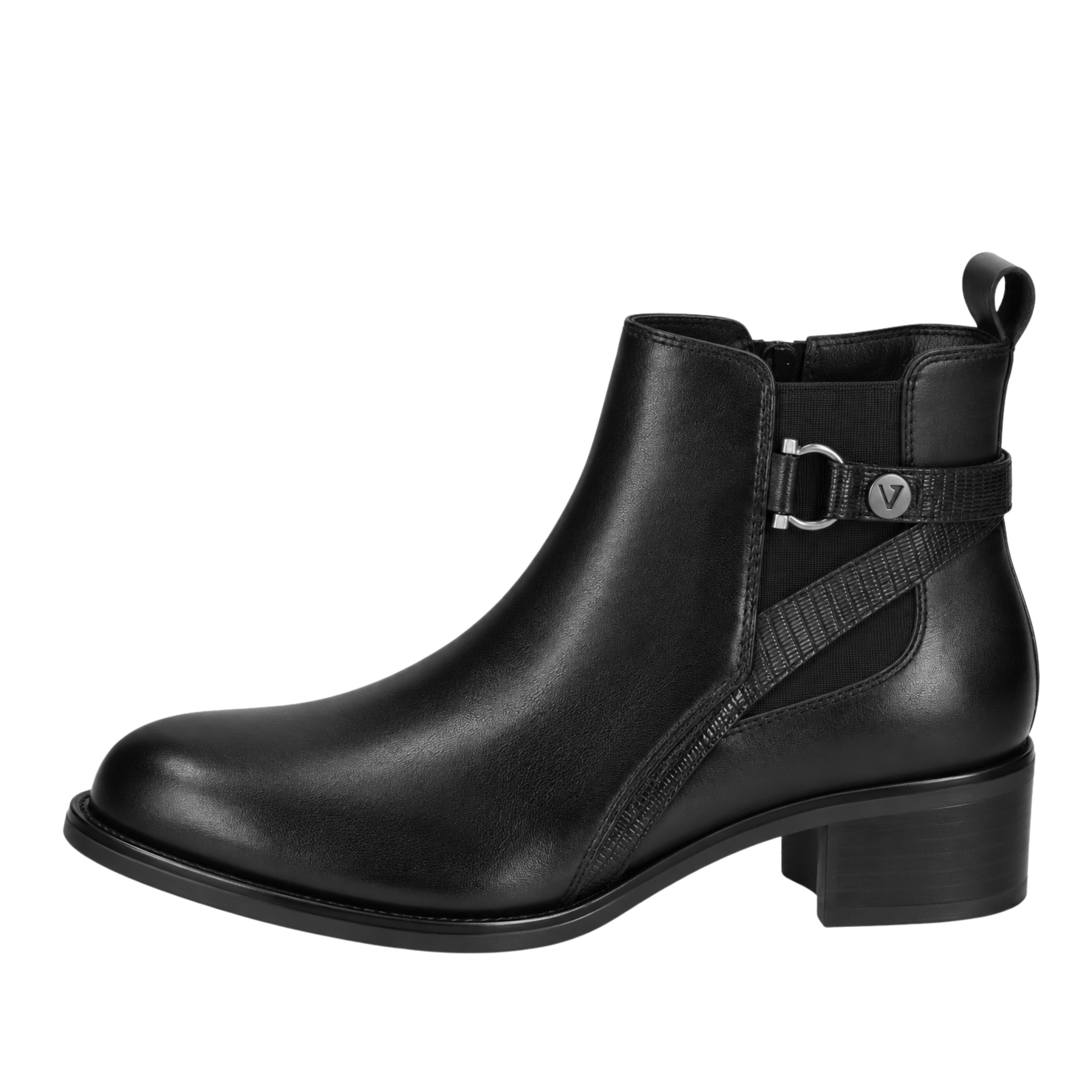 STIVALETTI TACCO ALTO IN PELLE CON CINTURINO DECORATIVO DONNA NERO