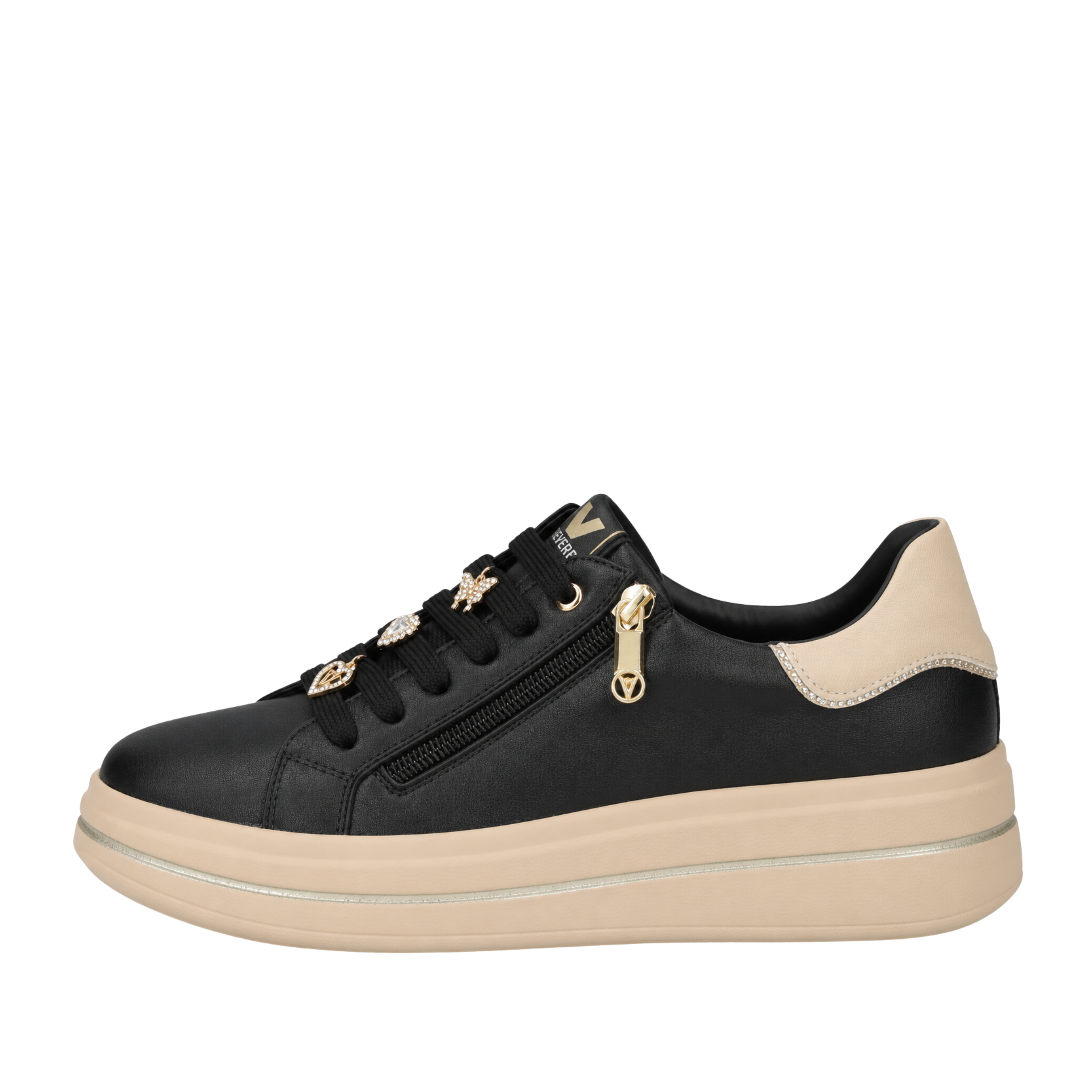 SNEAKERS BASSE CON ZIP E DETTAGLI GIOIELLO DONNA NERO
