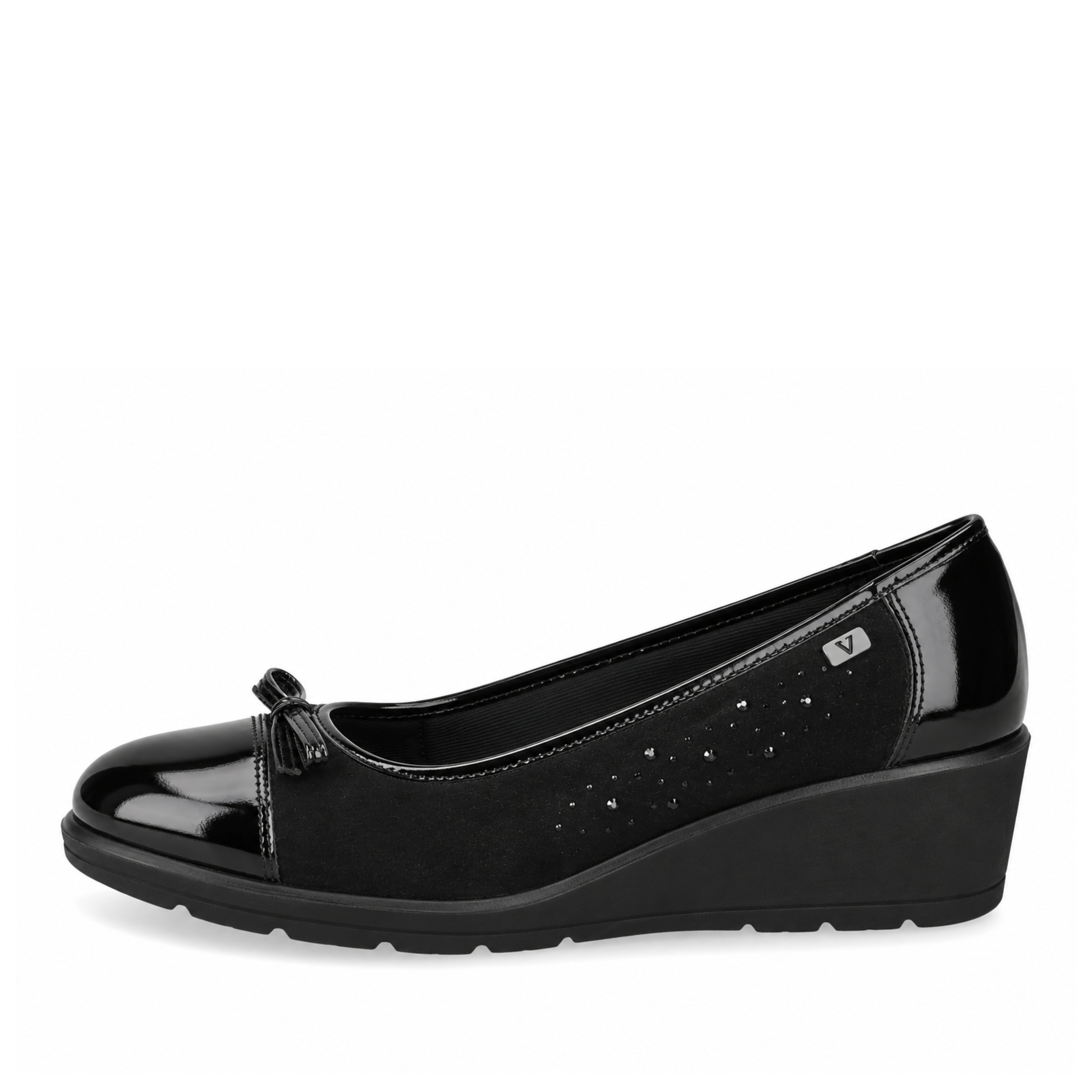 BALLERINE IN PELLE SCAMOSCIATA CON ZEPPA E FIOCCO DONNA NERO