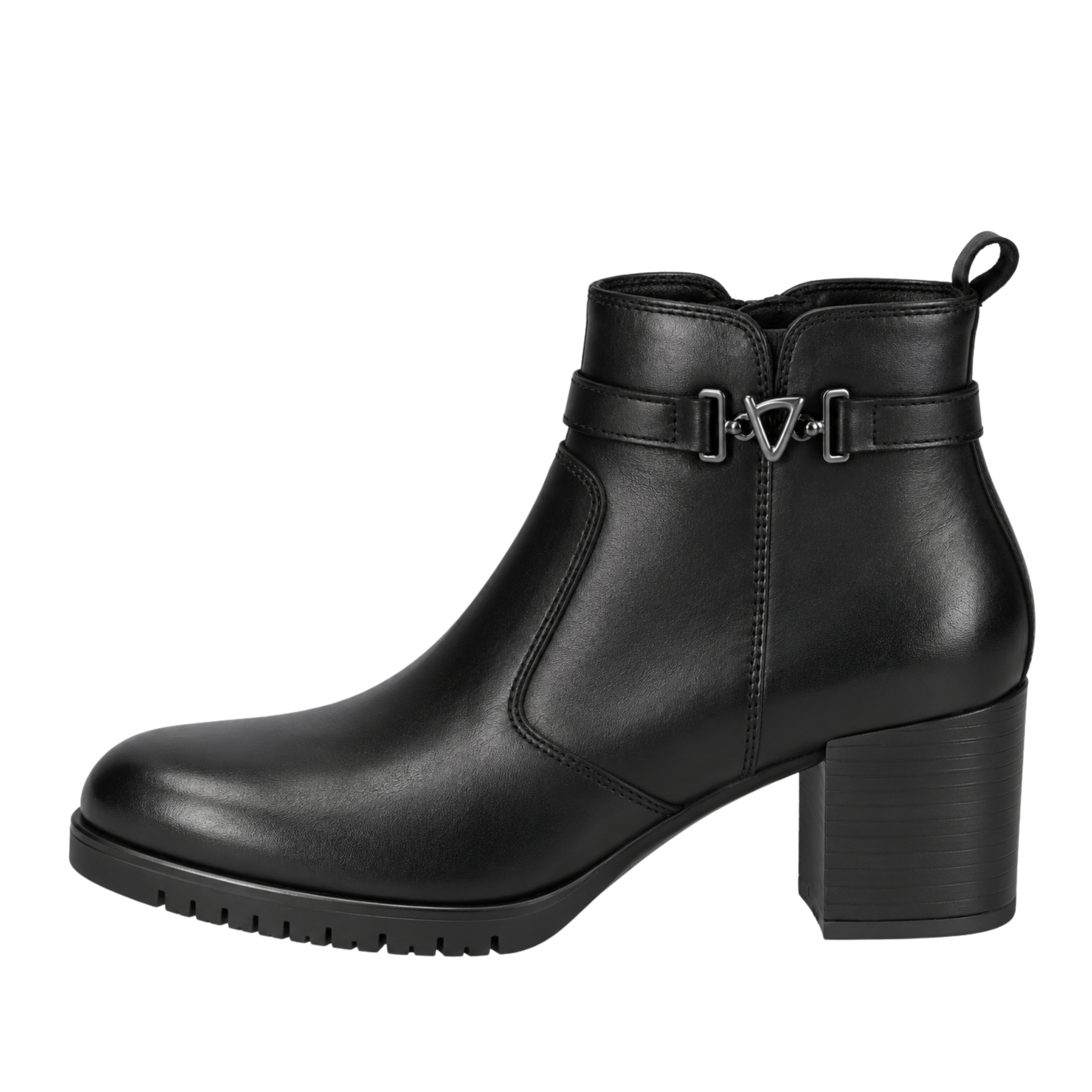 STIVALETTI TACCO ALTO IN PELLE CON CINTURINO E DETTAGLIO METALLICO DONNA NERO
