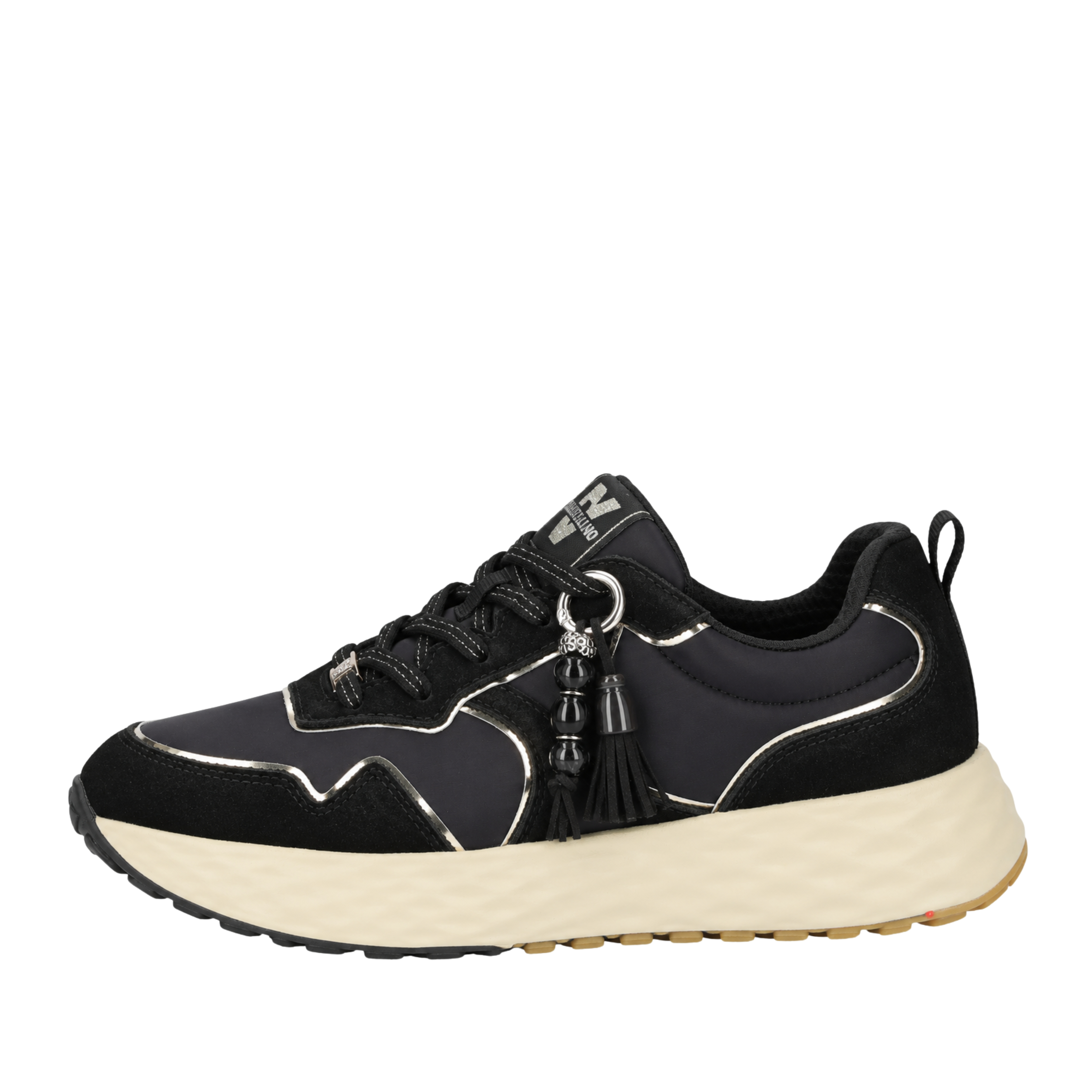 SNEAKERS BASSE CON PLATFORM E PENDENTI DECORATIVI DONNA NERO