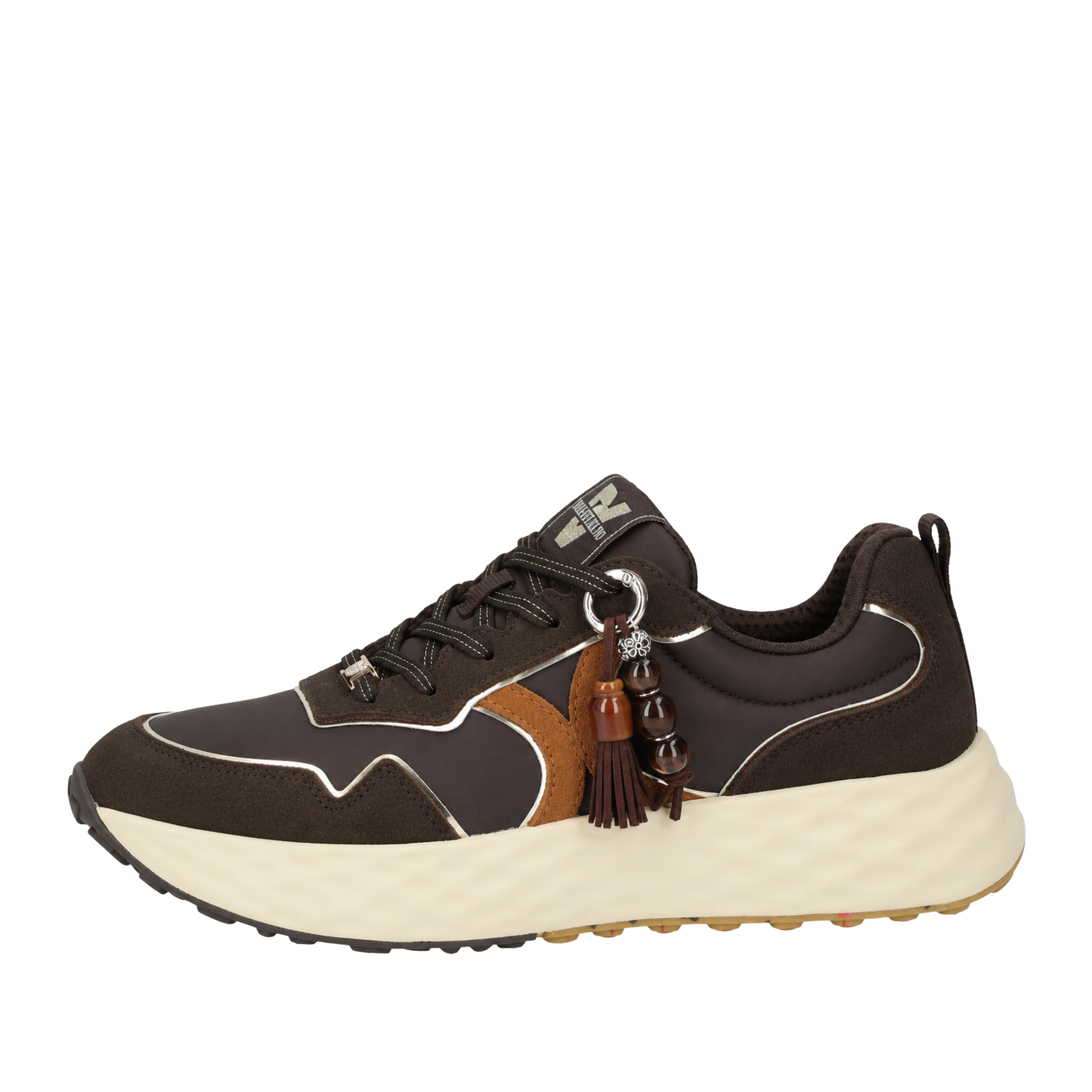 SNEAKERS BASSE CON PLATFORM E PENDENTI DECORATIVI DONNA MARRONE