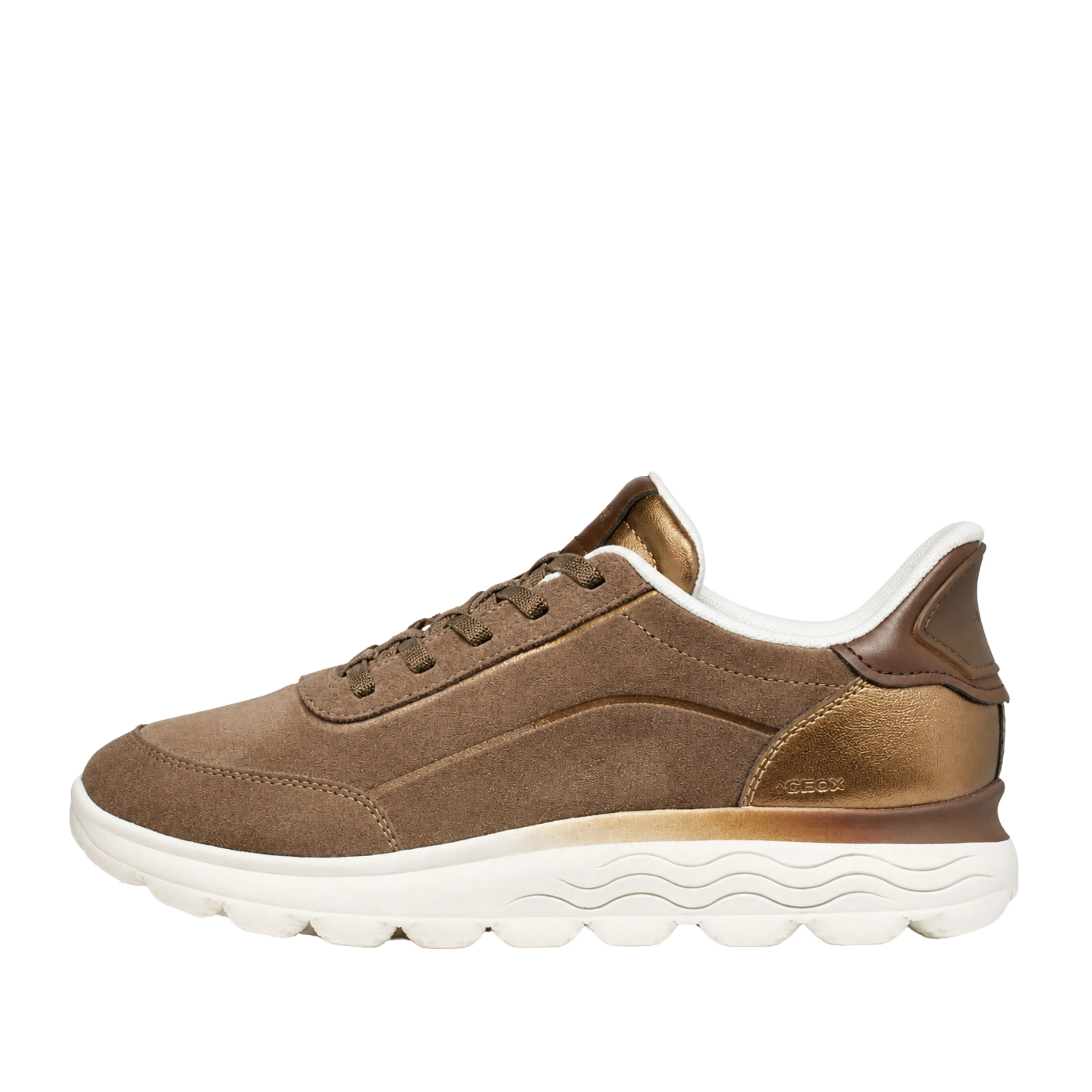 SNEAKERS BASSE IN PELLE SCAMOSCIATA CON DETTAGLI METALLIZZATI DONNA BEIGE