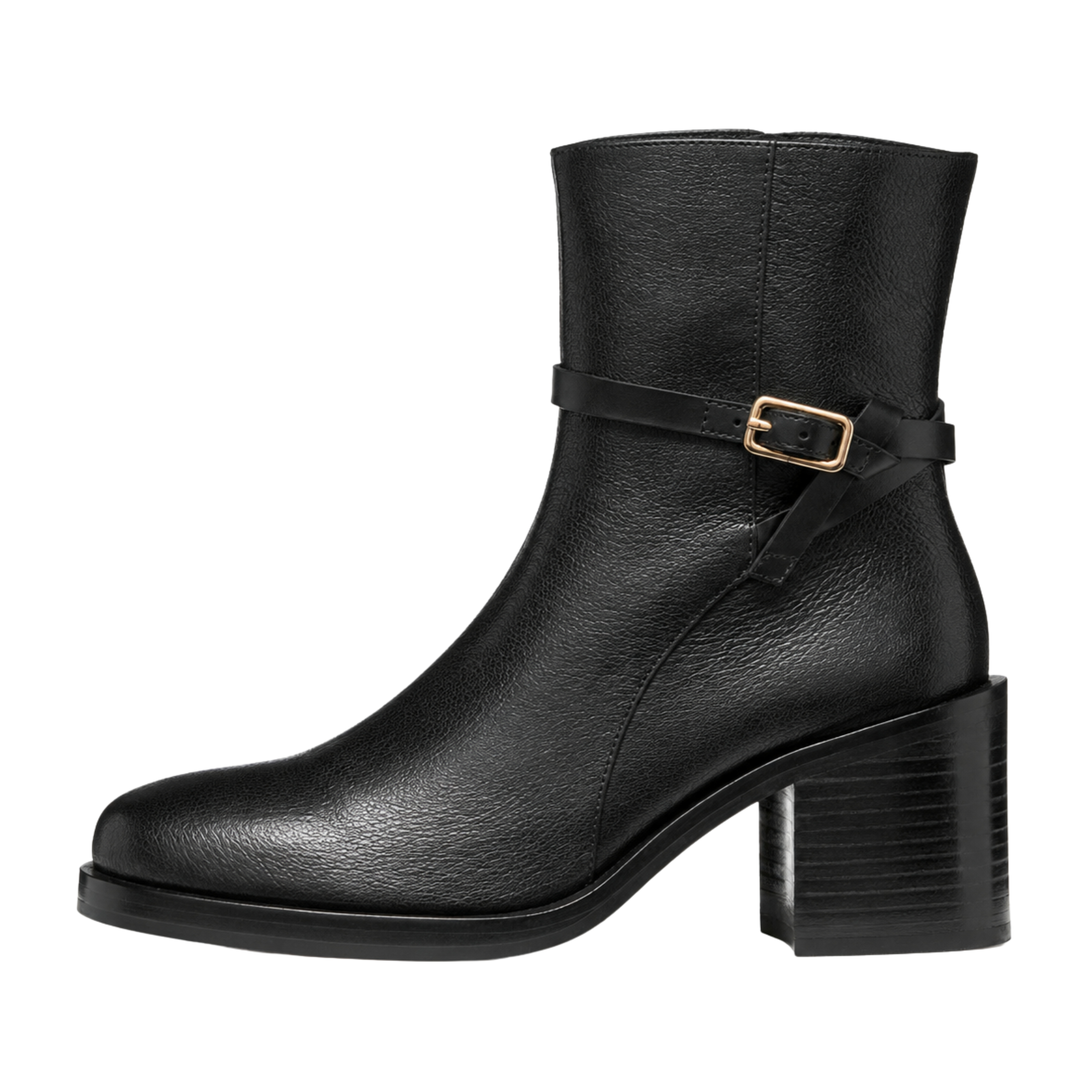 STIVALETTI TACCO ALTO IN PELLE CON CINTURINO E FIBBIA DONNA NERO