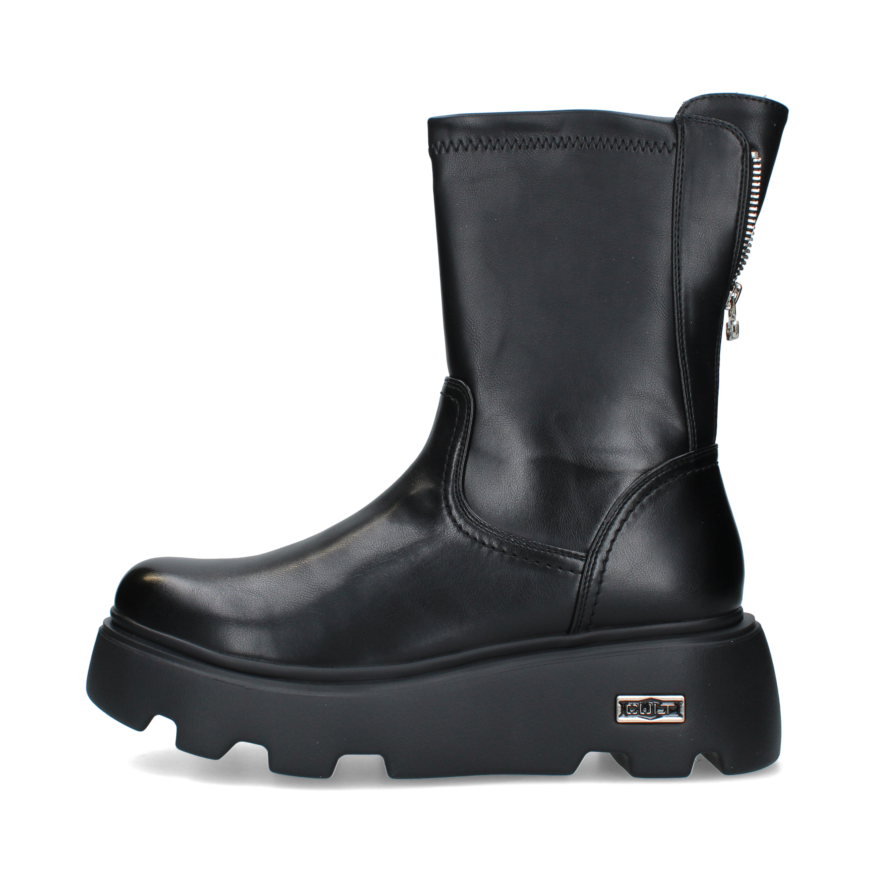 STIVALETTI TACCO BASSO PLATFORM IN PELLE CON FONDO CARRARMATO DONNA NERO