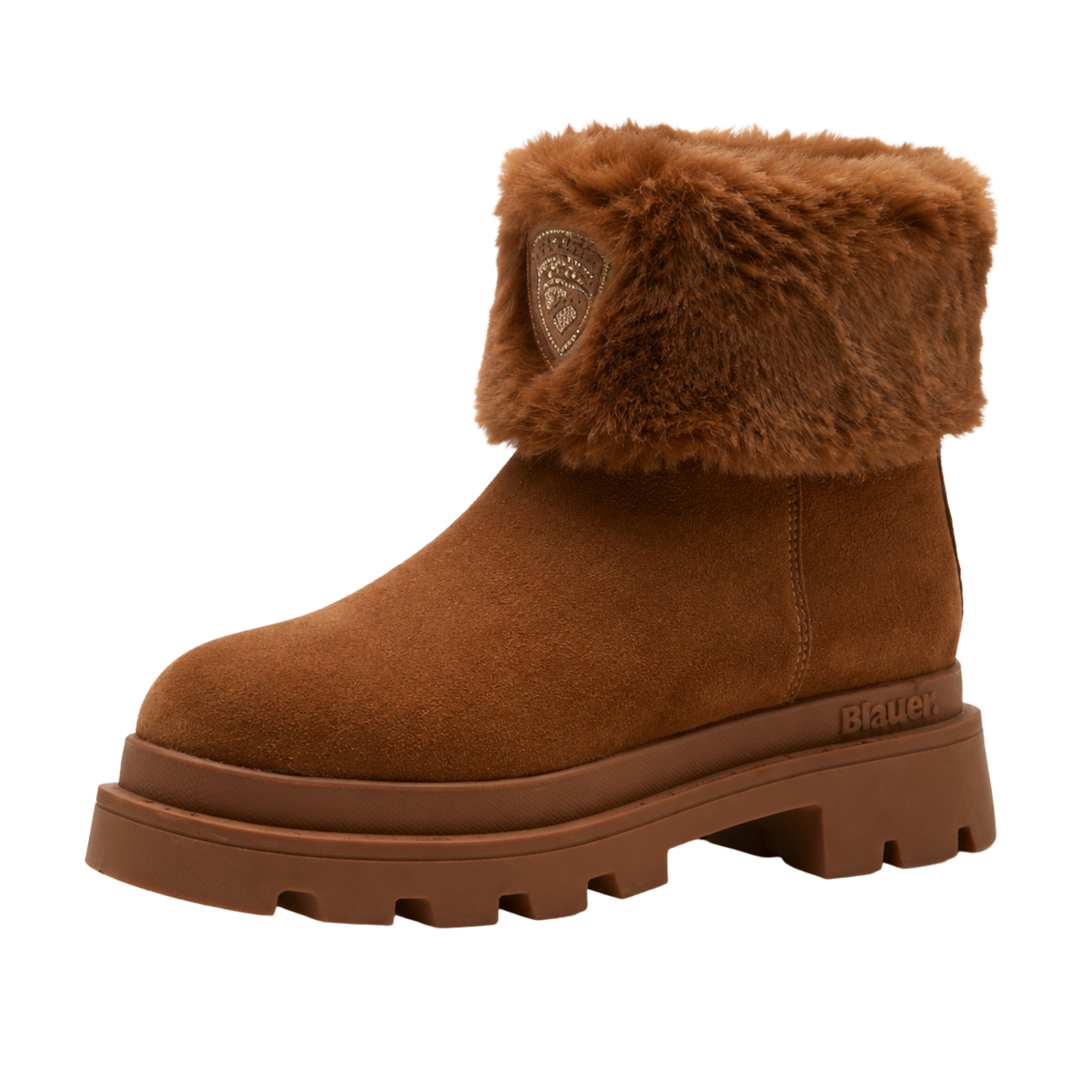 STIVALETTI TACCO BASSO CON BORDO EFFETTO PELLICCIA DONNA MARRONE