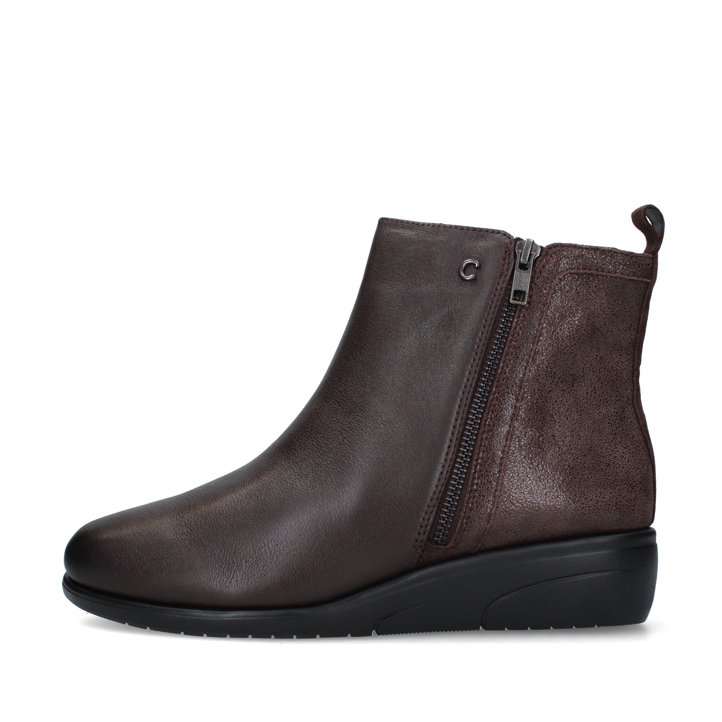 STIVALETTI TACCO BASSO IN PELLE E CON ZIP LATERALE DONNA MARRONE
