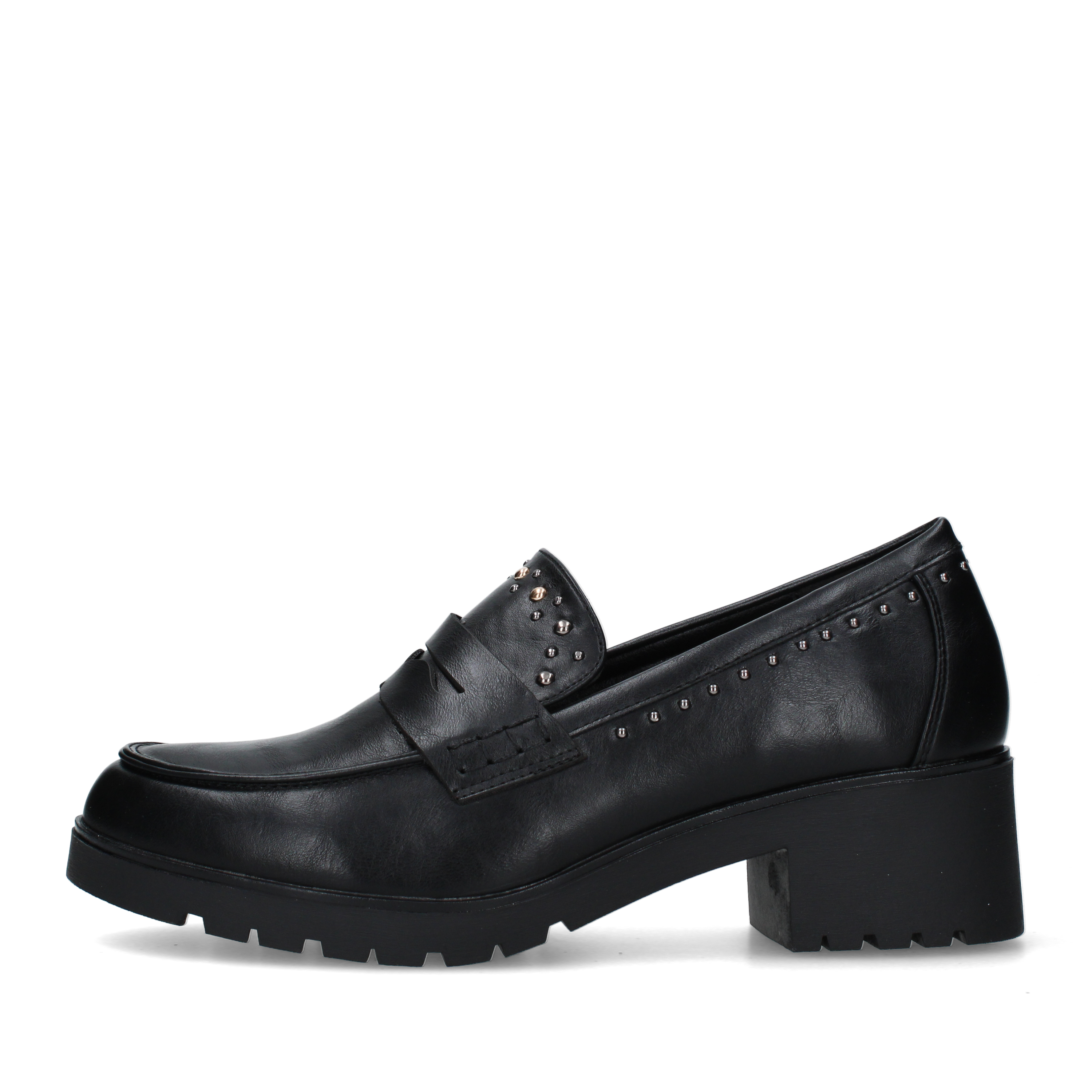 MOCASSINI CON TACCO LARGO E BORCHIE DONNA NERO