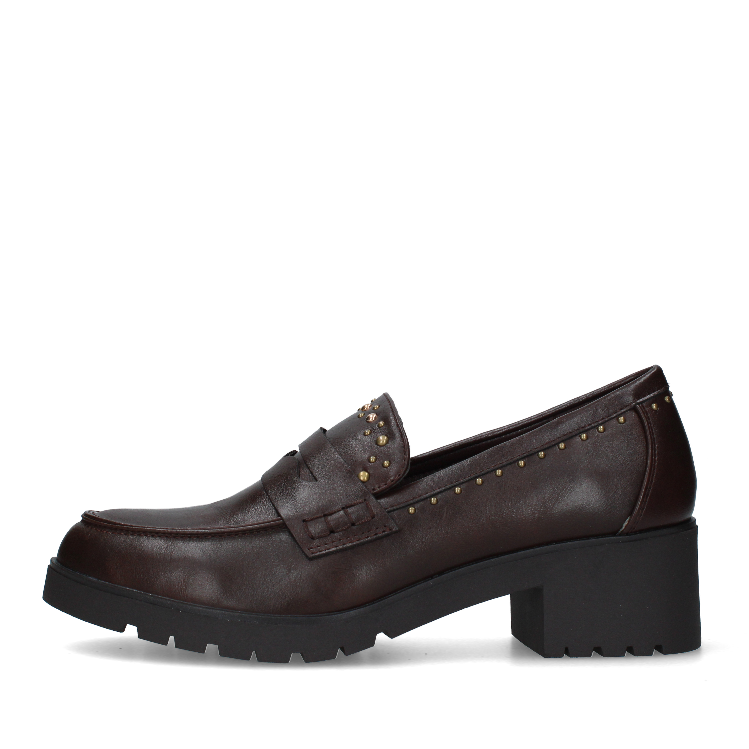 MOCASSINI CON TACCO LARGO E BORCHIE DONNA MARRONE