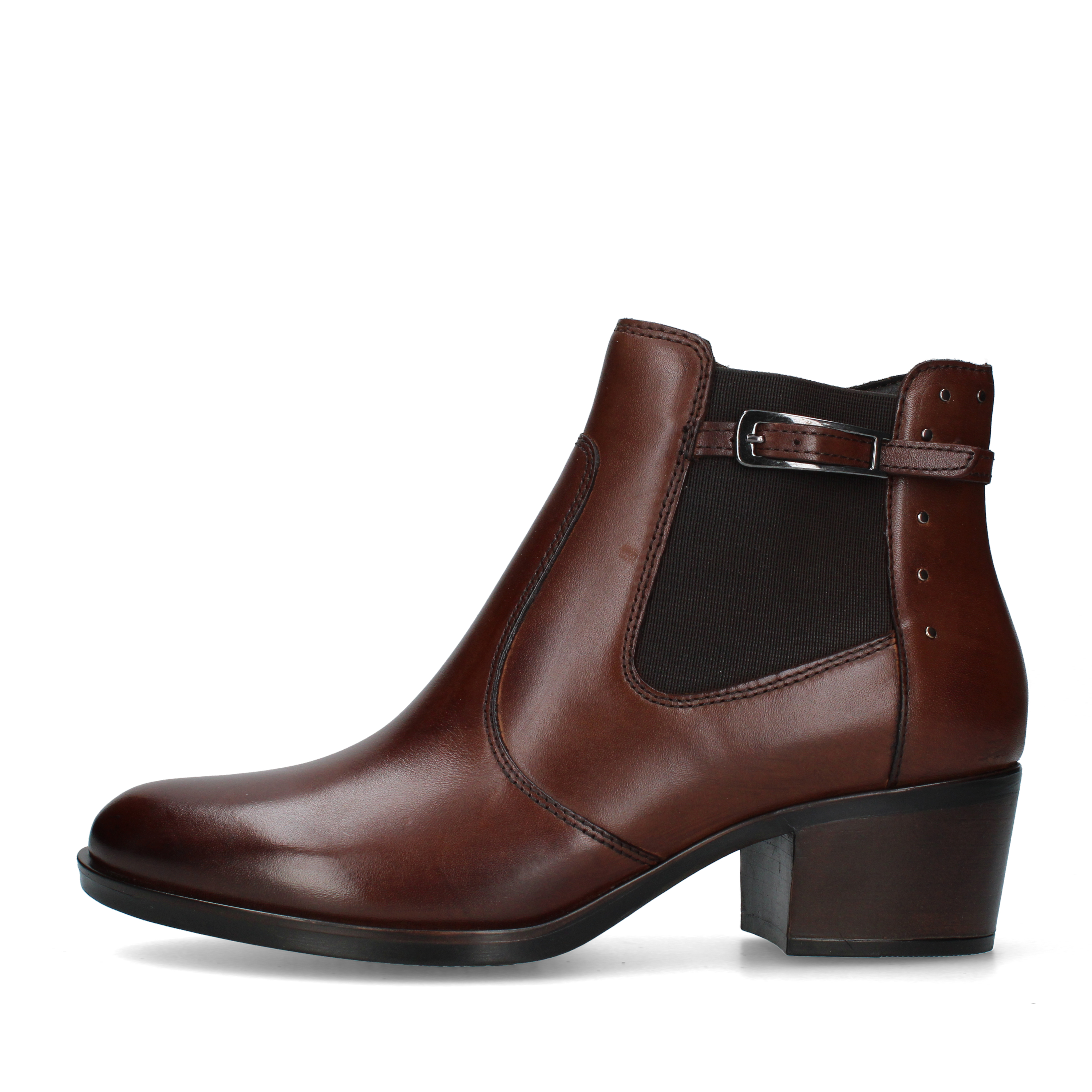 STIVALETTI TACCO ALTO CON INSERTO ELASTICO E FIBBIA DONNA MARRONE