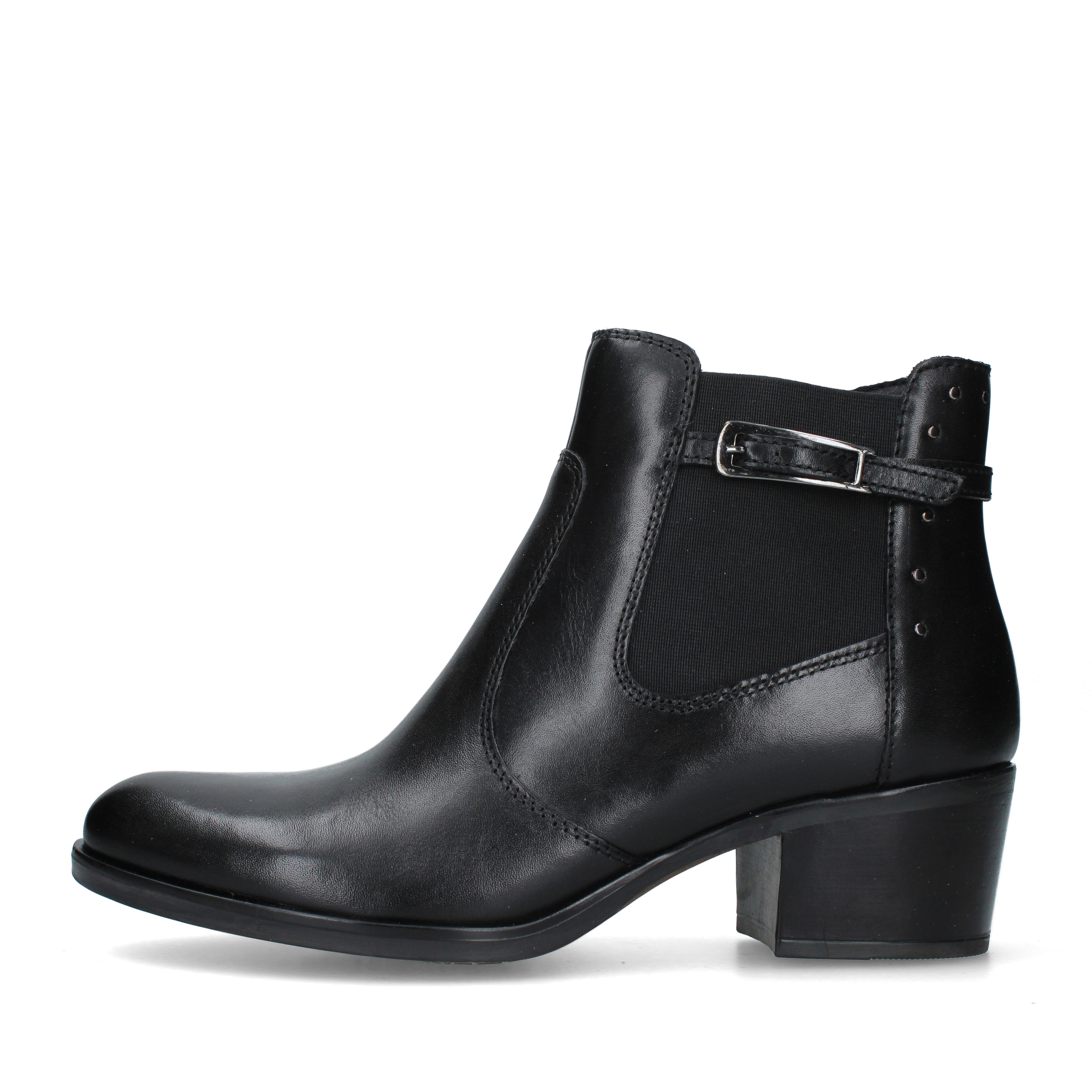 STIVALETTI TACCO ALTO CON INSERTO ELASTICO E FIBBIA DONNA NERO