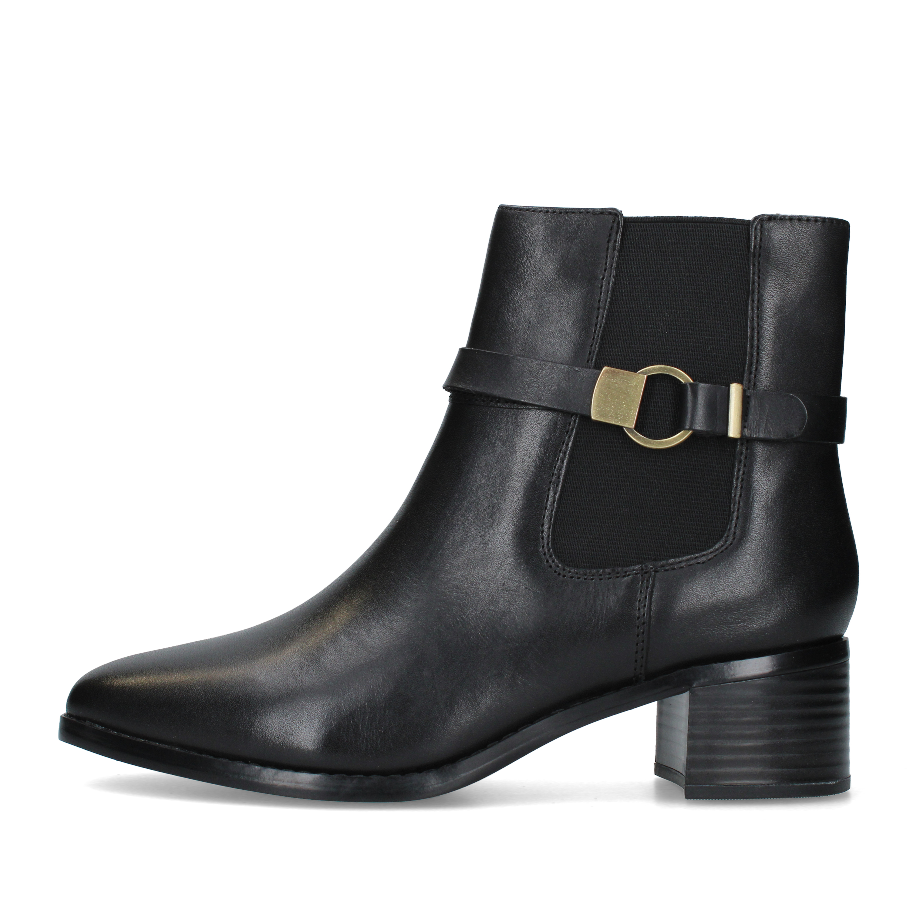 STIVALETTI TACCO BASSO CHELSEA CON CINTURINO E ANELLO DORATO DONNA NERO