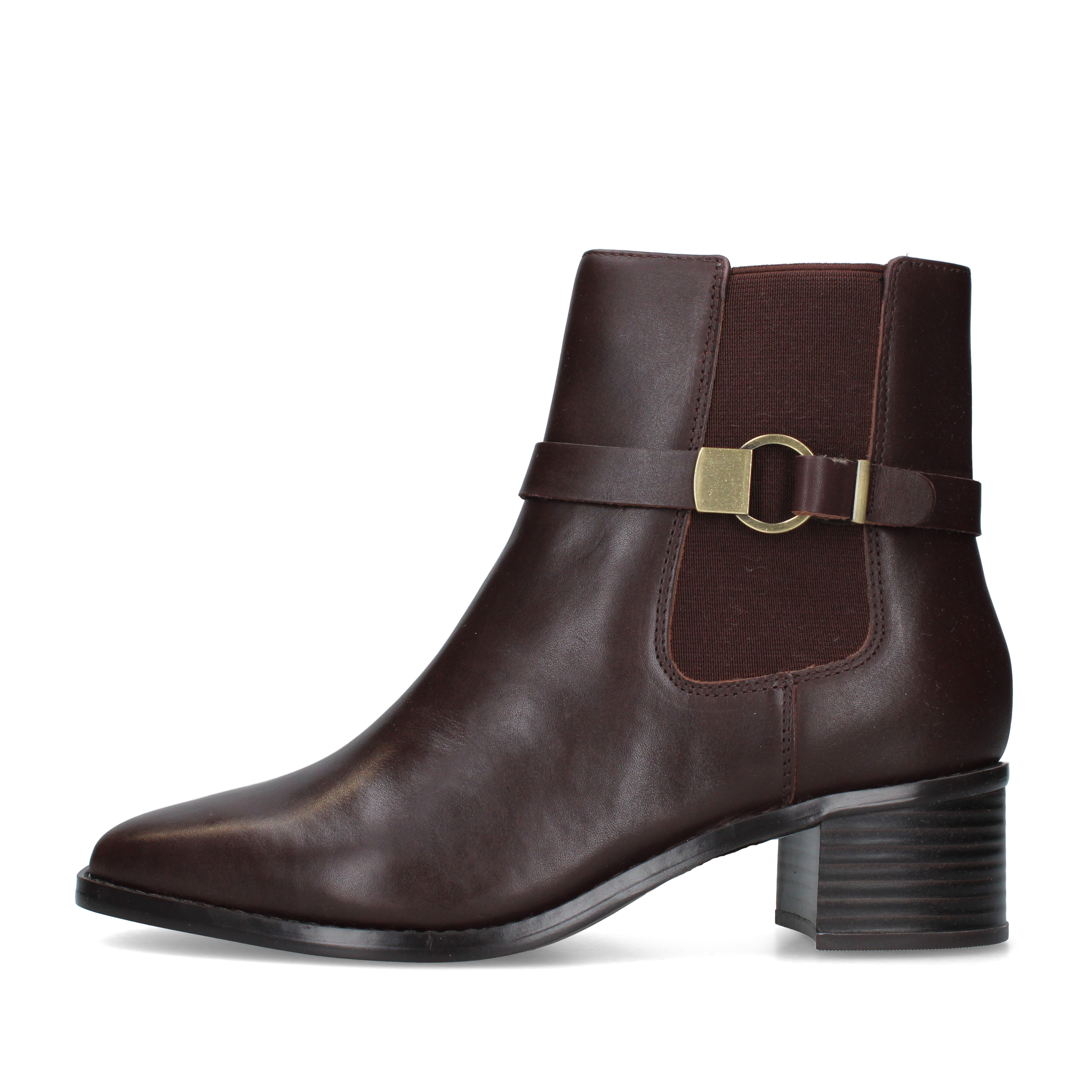 STIVALETTI TACCO BASSO CHELSEA CON CINTURINO E ANELLO DORATO DONNA MARRONE