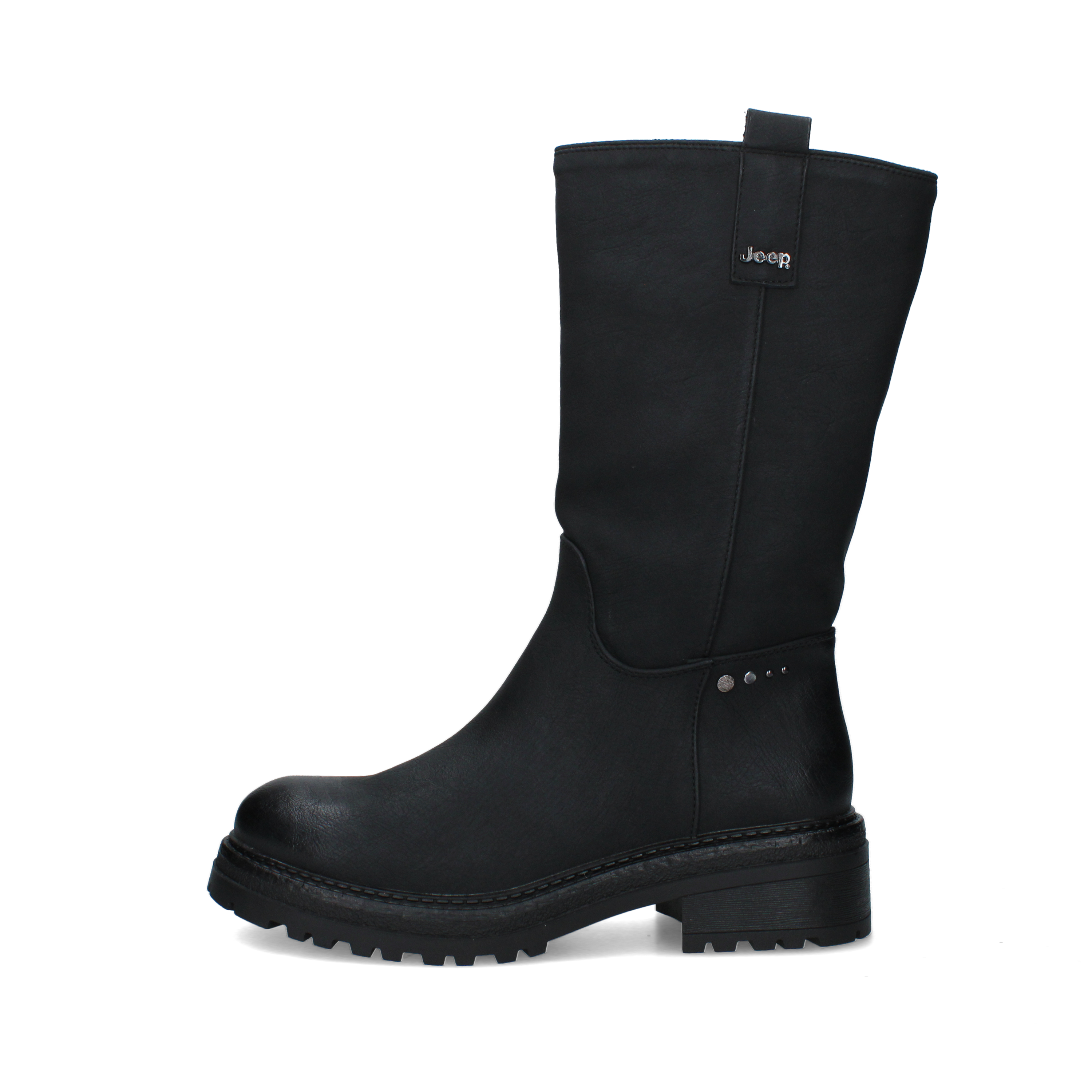 STIVALI TACCO BASSO CON DETTAGLI METALLICI DONNA NERO