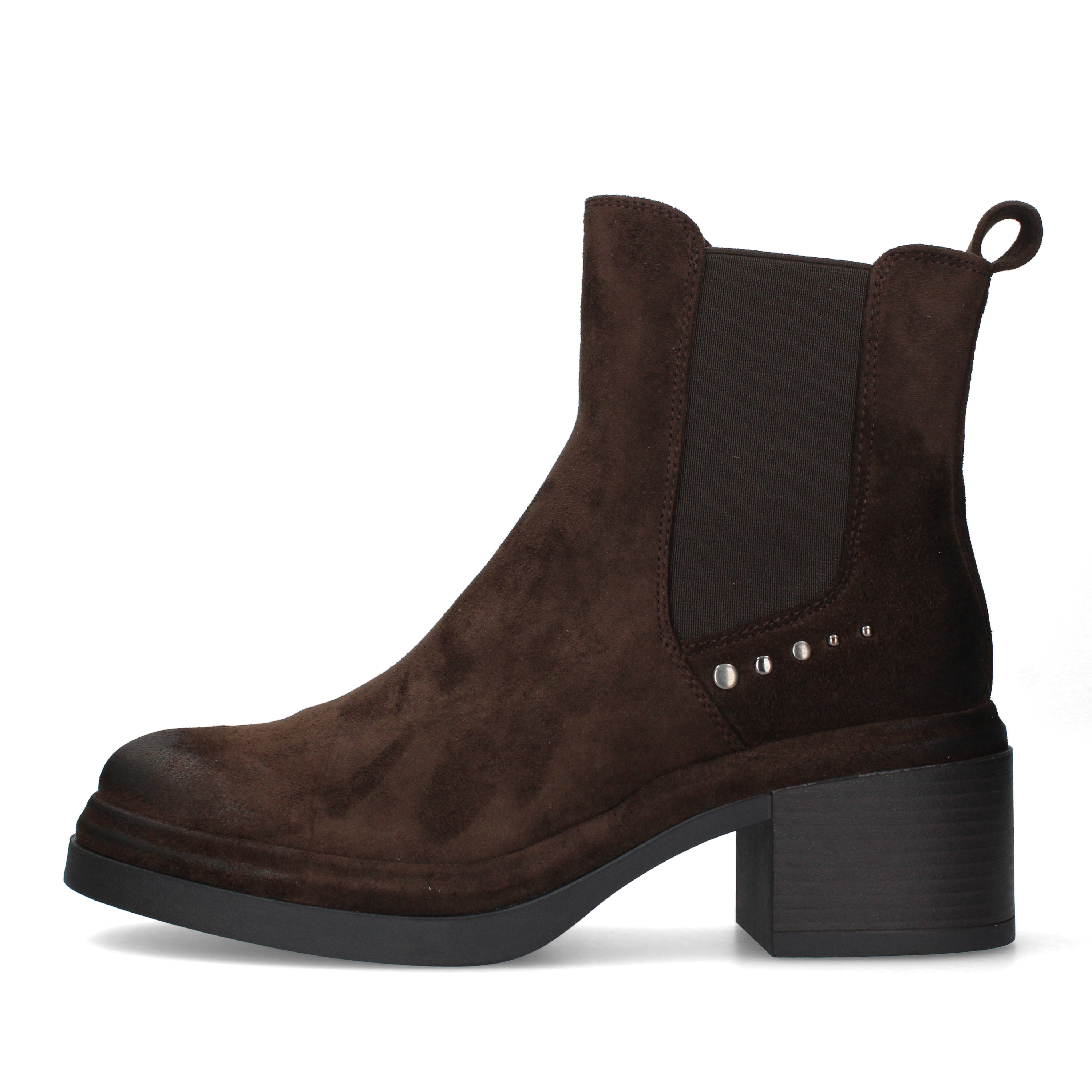 STIVALETTI TACCO BASSO CHELSEA CON BORCHIE DONNA MARRONE
