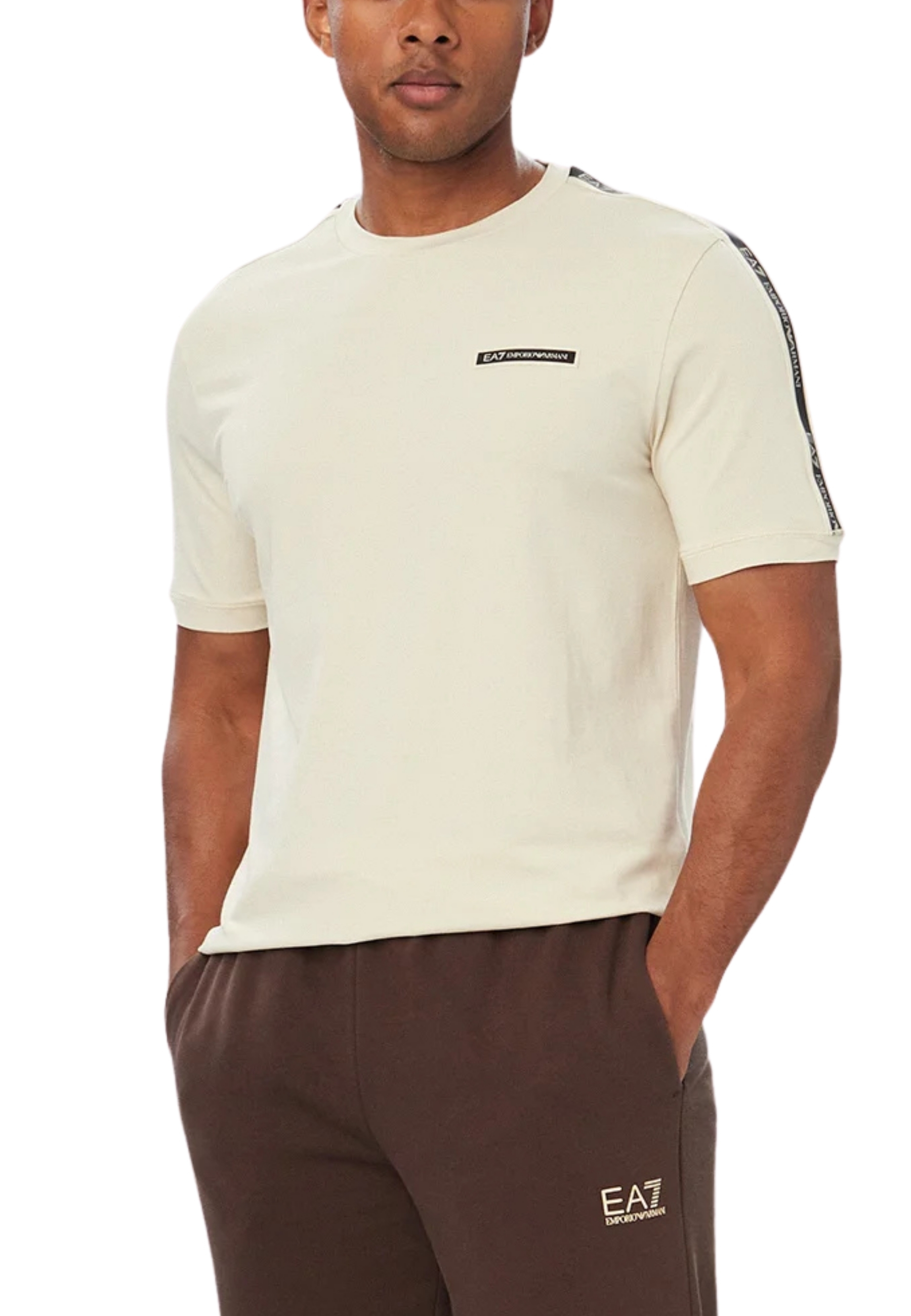 T-SHIRT MANICA CORTA LOGO SERIES CON BANDE SULLE SPALLE UOMO AVORIO