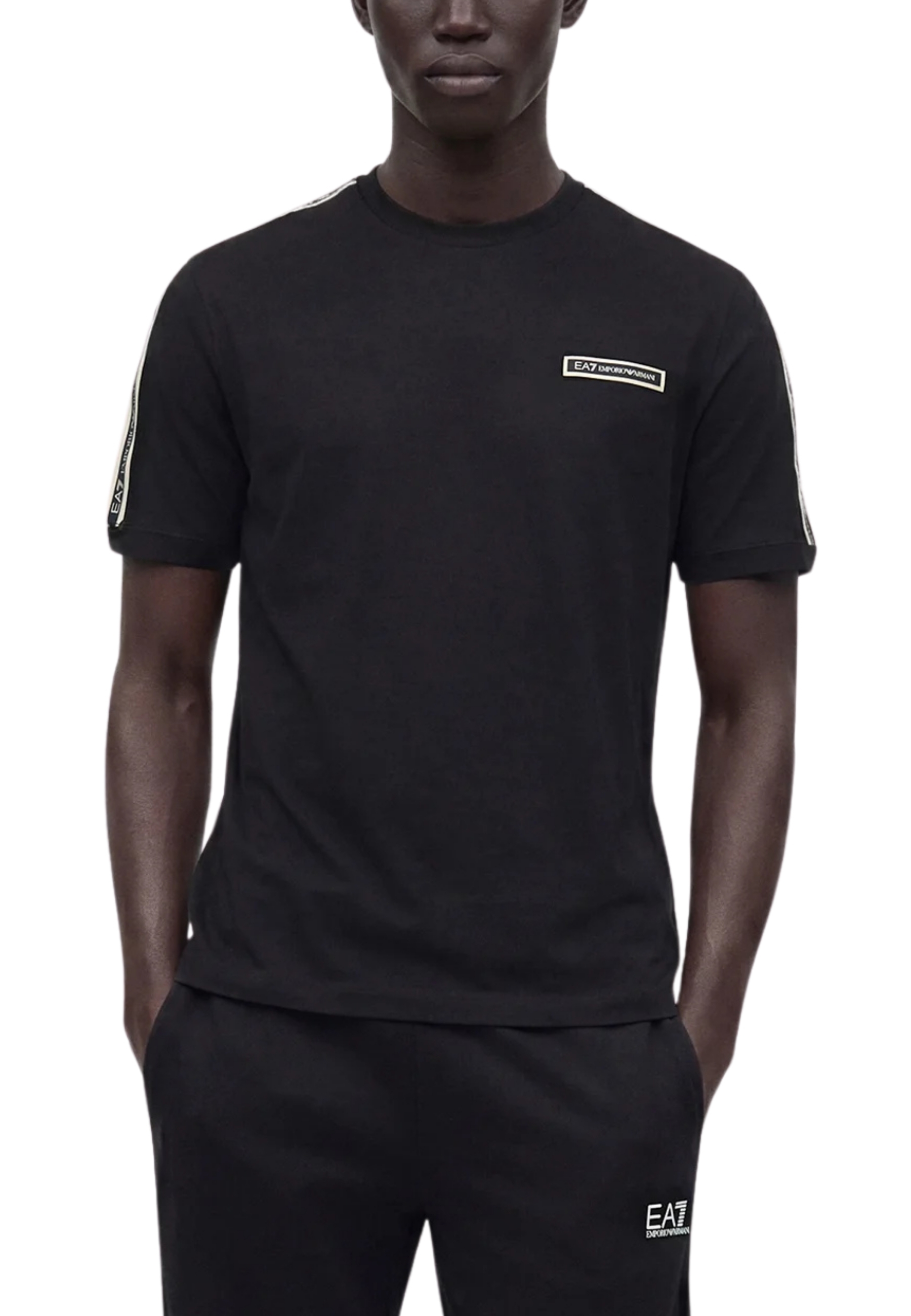T-SHIRT MANICA CORTA LOGO SERIES CON BANDE SULLE SPALLE UOMO NERO