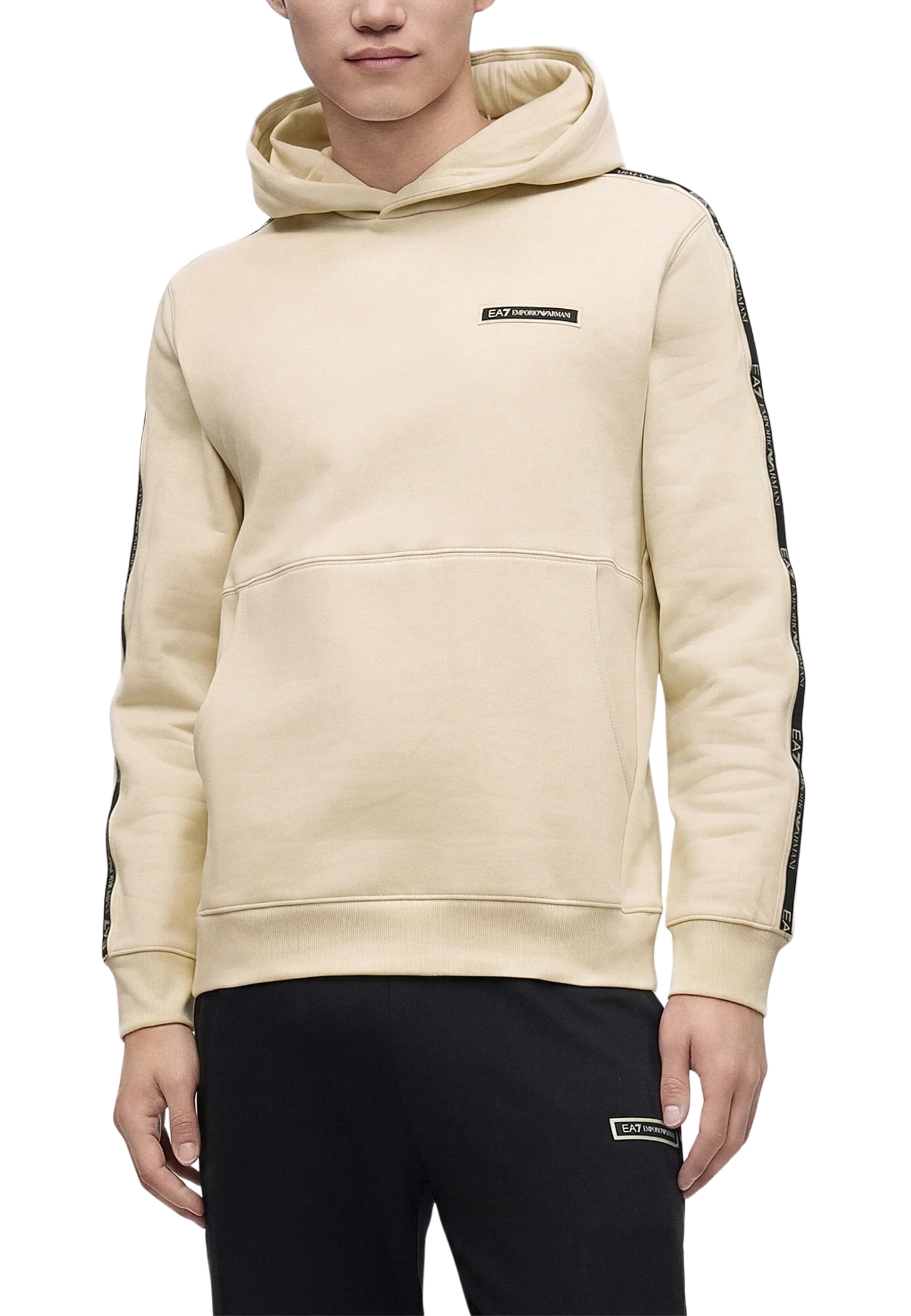 FELPA CON CAPPUCCIO E LOGO UOMO AVORIO