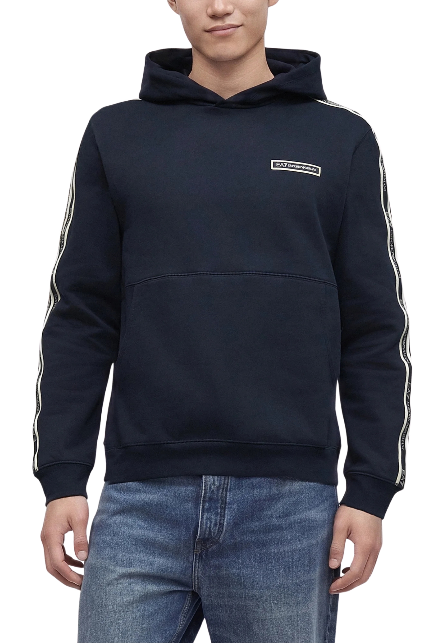 FELPA CON CAPPUCCIO E LOGO UOMO BLU