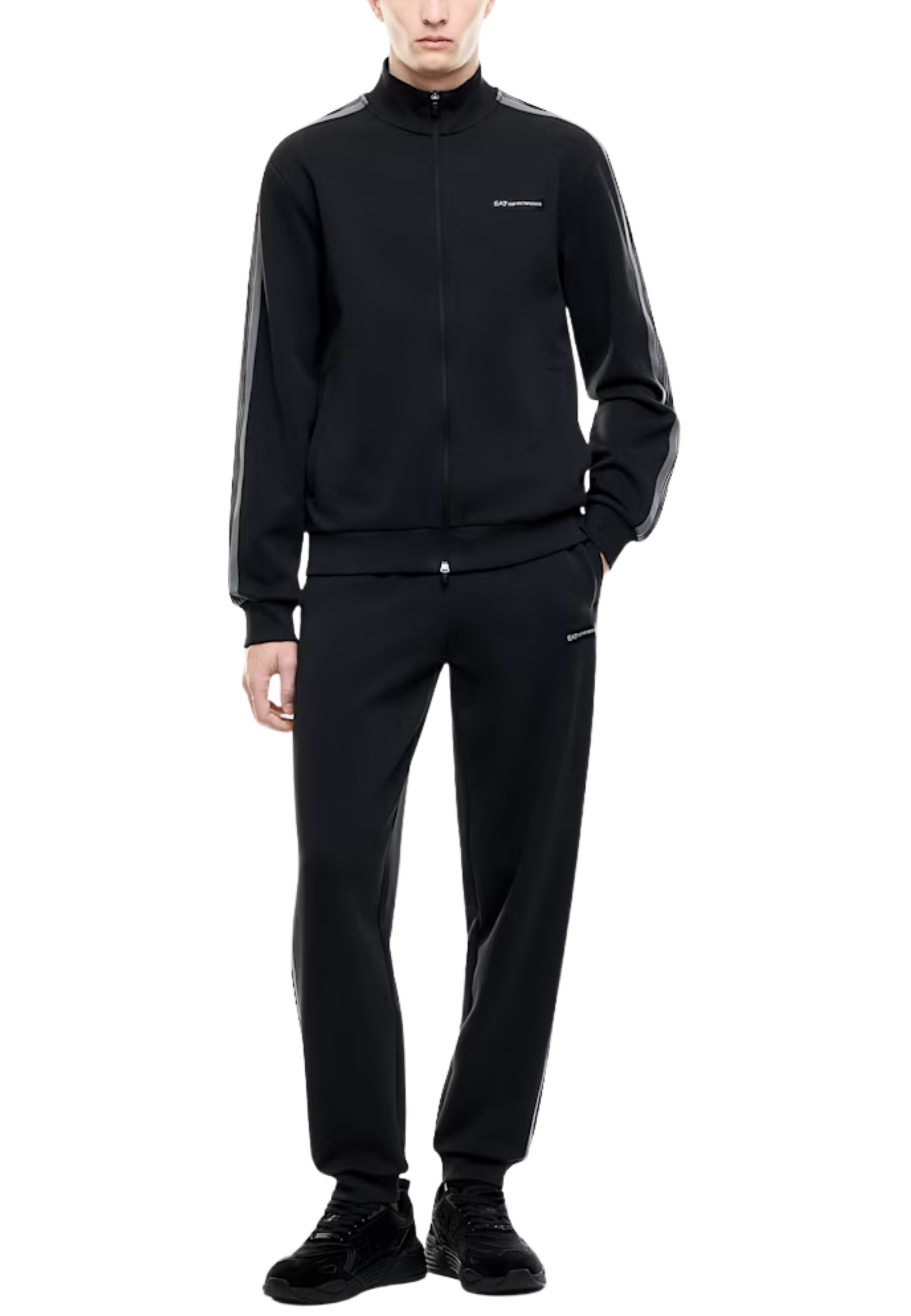 TUTA SPORTIVA IN JERSEY MISTO COTONE CON ZIP UOMO NERA