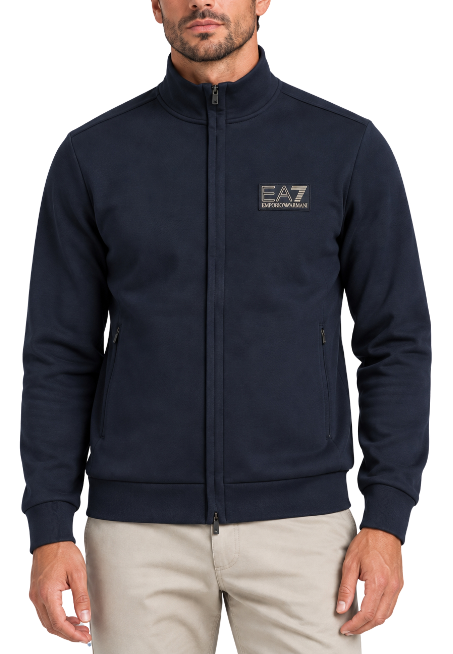 FELPA CON ZIP LOGATA E COLLETTO ALTO UOMO BLU