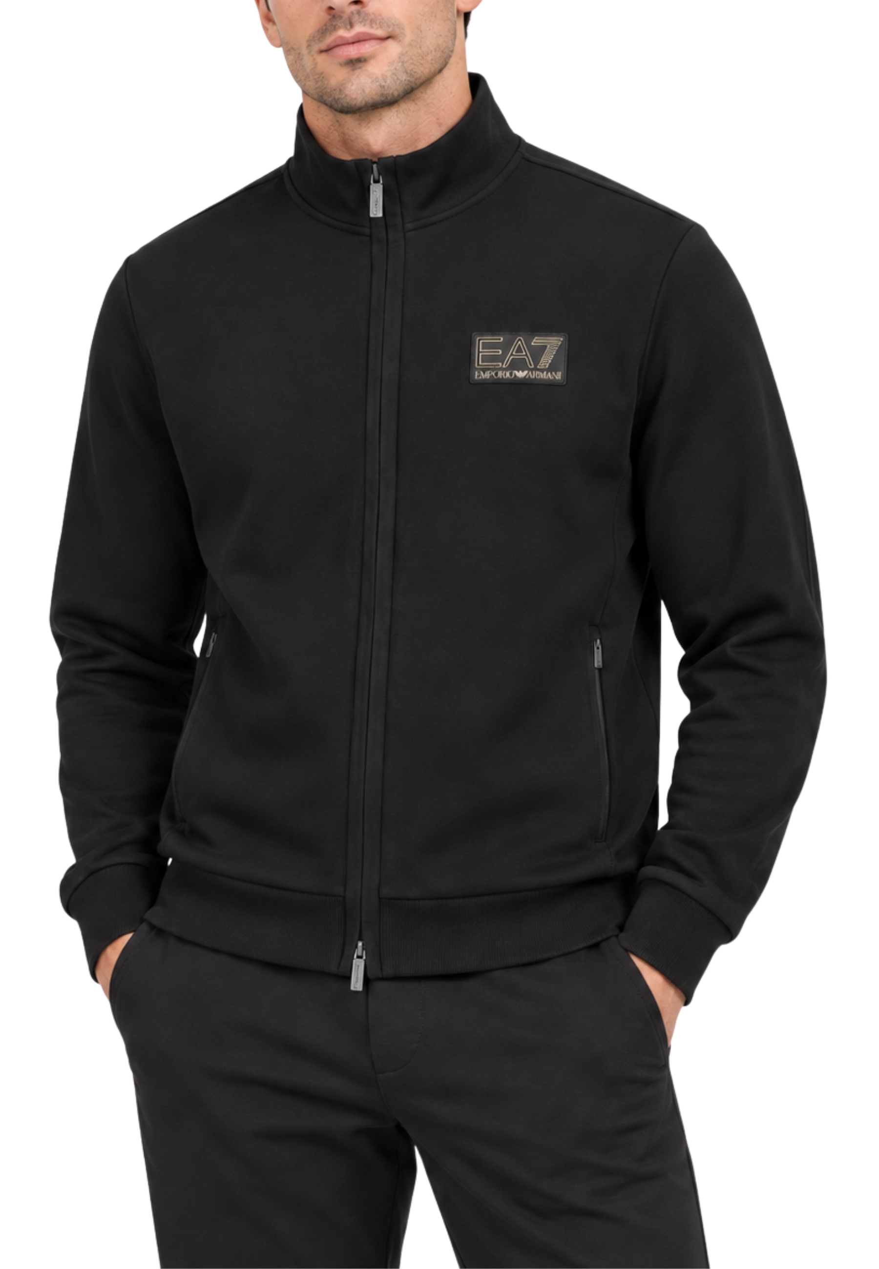 FELPA CON ZIP LOGATA E COLLETTO ALTO UOMO NERO
