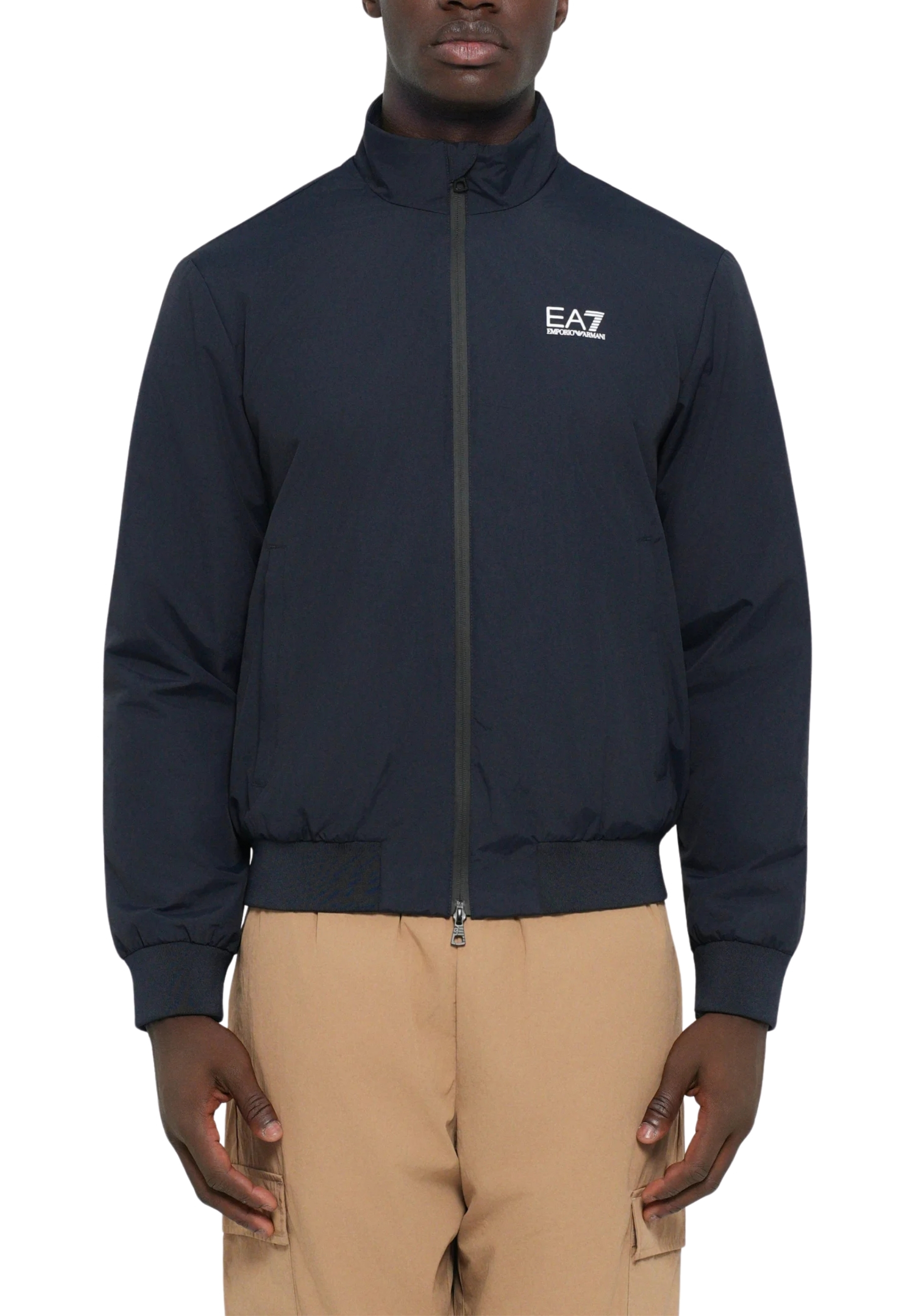 GIACCA BOMBER CON COLLETTO ALTO E ZIP UOMO BLU