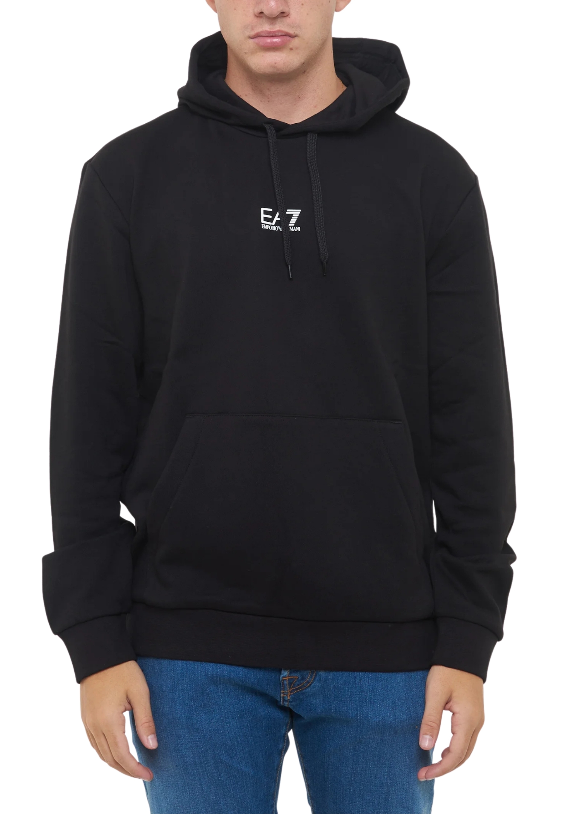 FELPA CON CAPPUCCIO LOGATA EA7 UOMO NERO