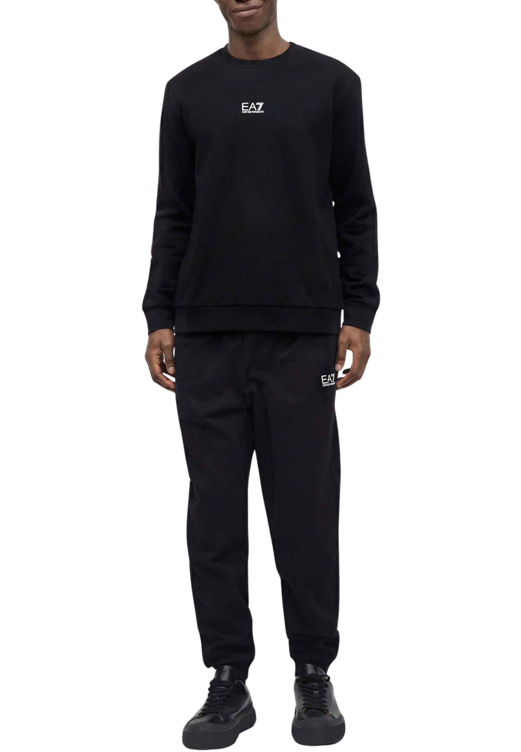 TUTA CON FELPA GIROCOLLO E JOGGER IN COTONE UOMO NERO
