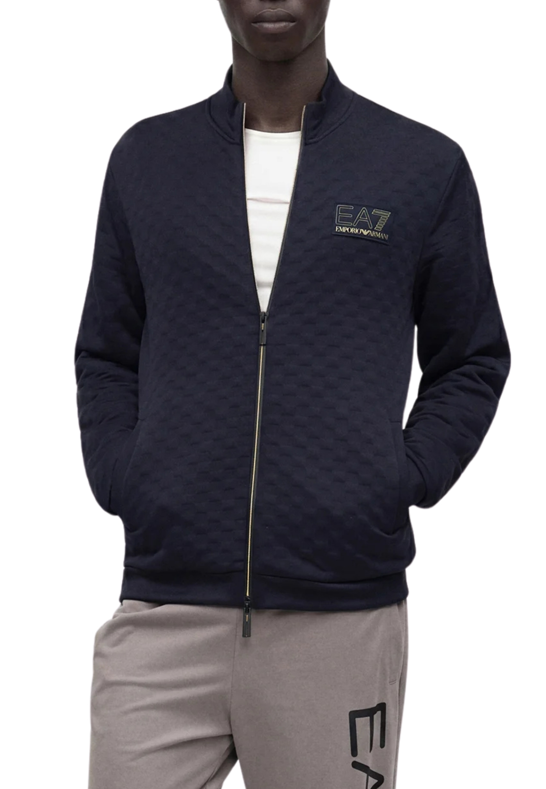 FELPA CON ZIP E COLLETTO ALTO TESTURIZZATA UOMO BLU