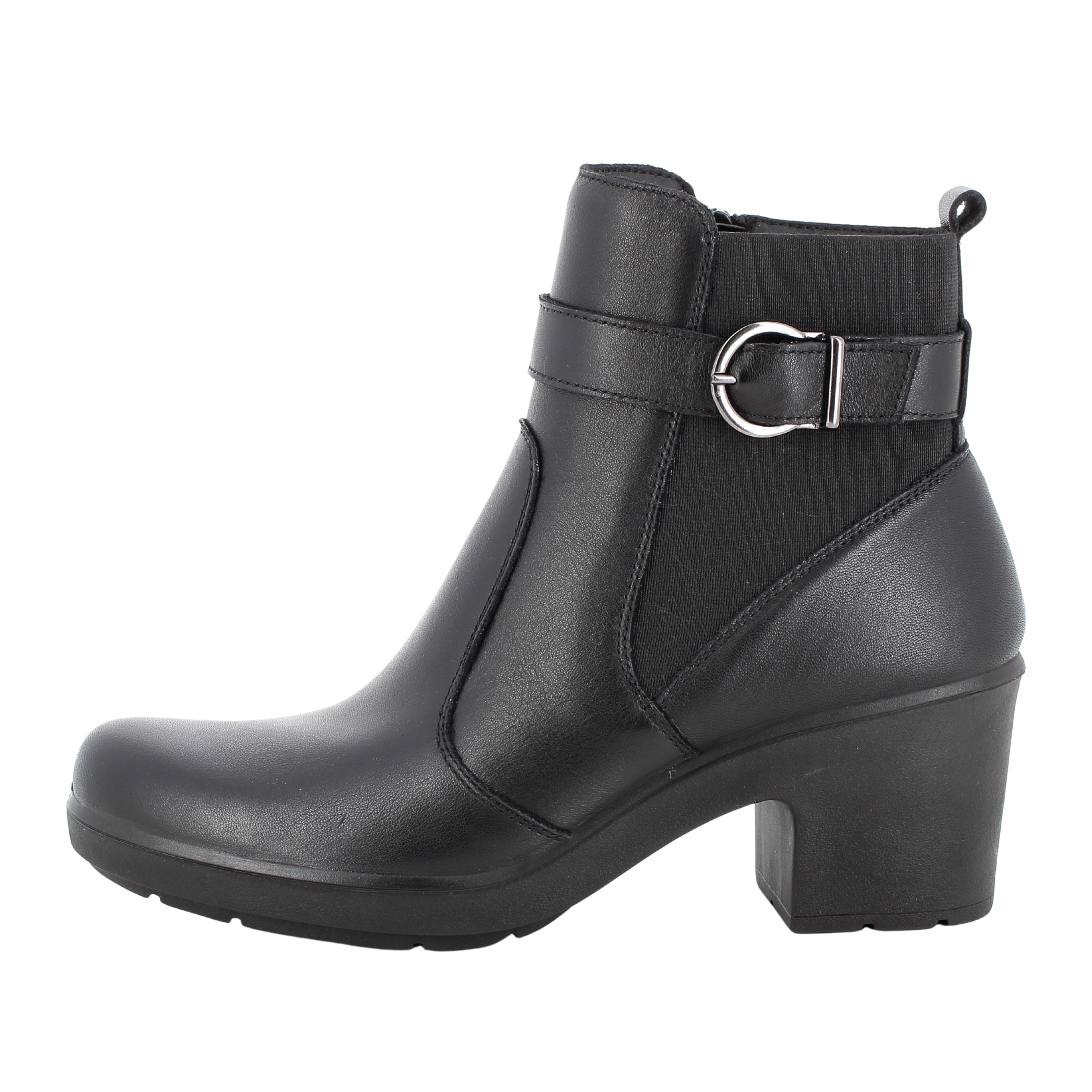 STIVALETTI TACCO ALTO IN PELLE CON FIBBIA DONNA NERO