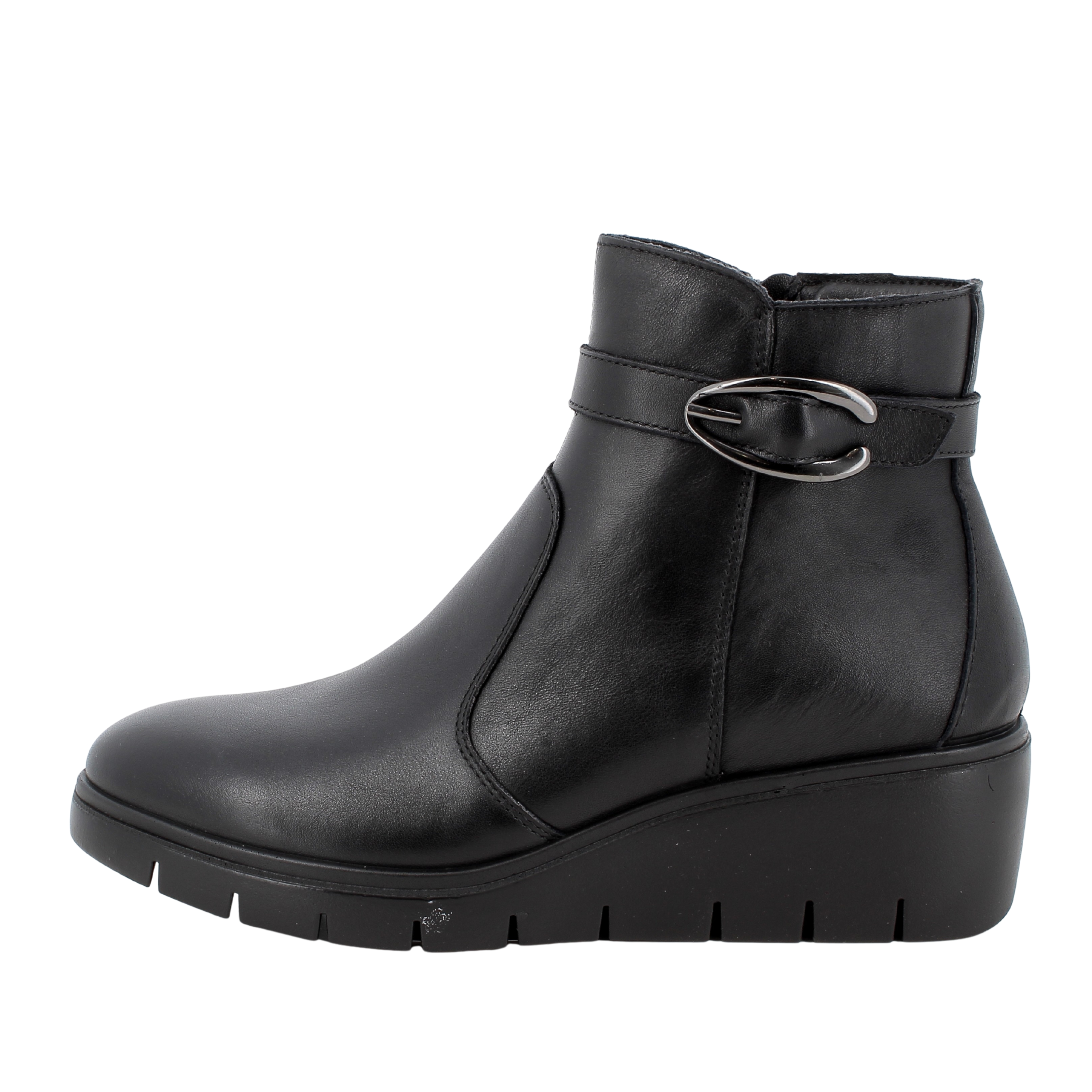 STIVALETTI TACCO ALTO IN PELLE E CON FIBBIA DONNA NERO