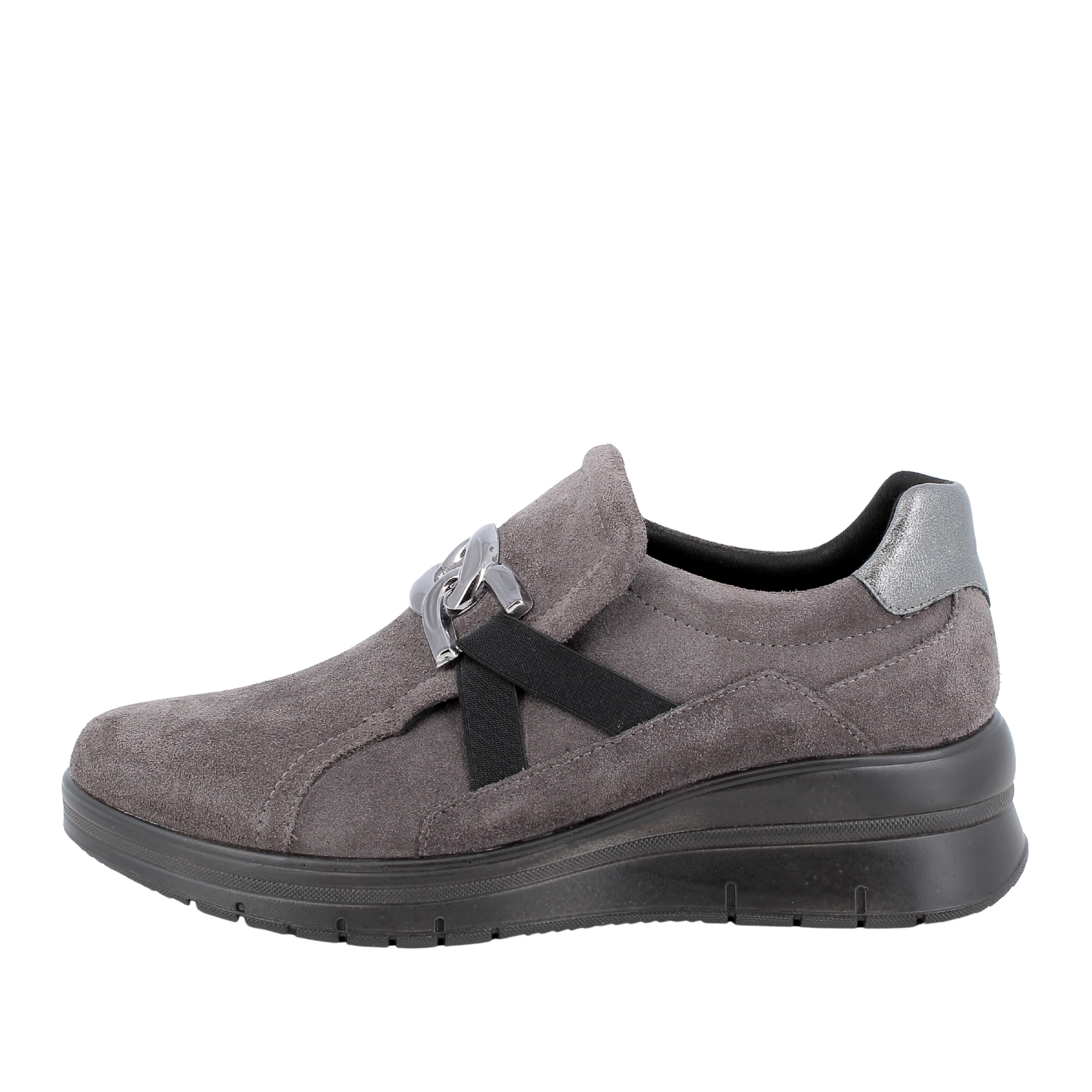 SNEAKERS SLIP ON IN PELLE SCAMOSCIATA CON DETTAGLIO METALLICO DONNA GRIGIO