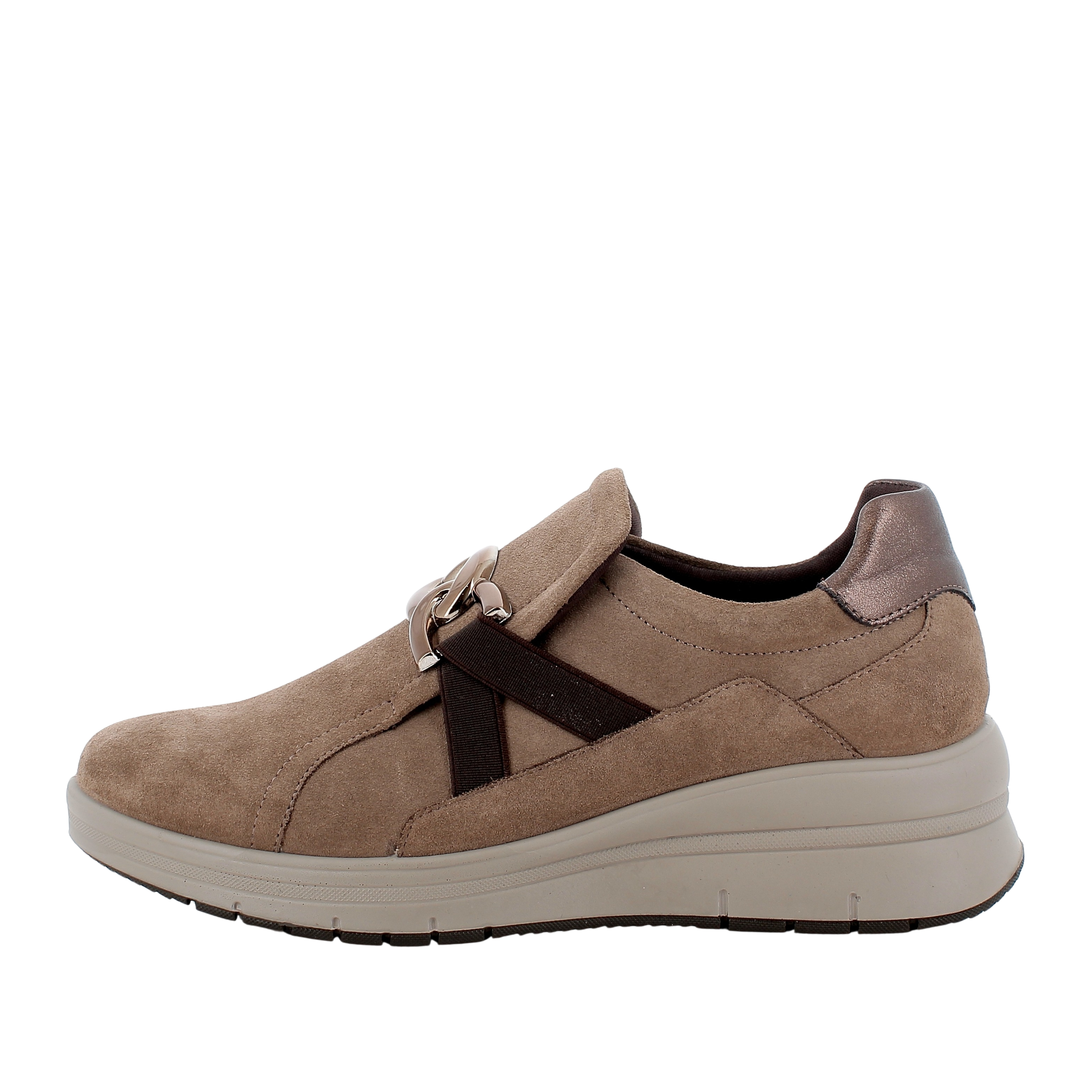 SNEAKERS SLIP ON IN PELLE SCAMOSCIATA CON DETTAGLIO METALLICO DONNA BEIGE