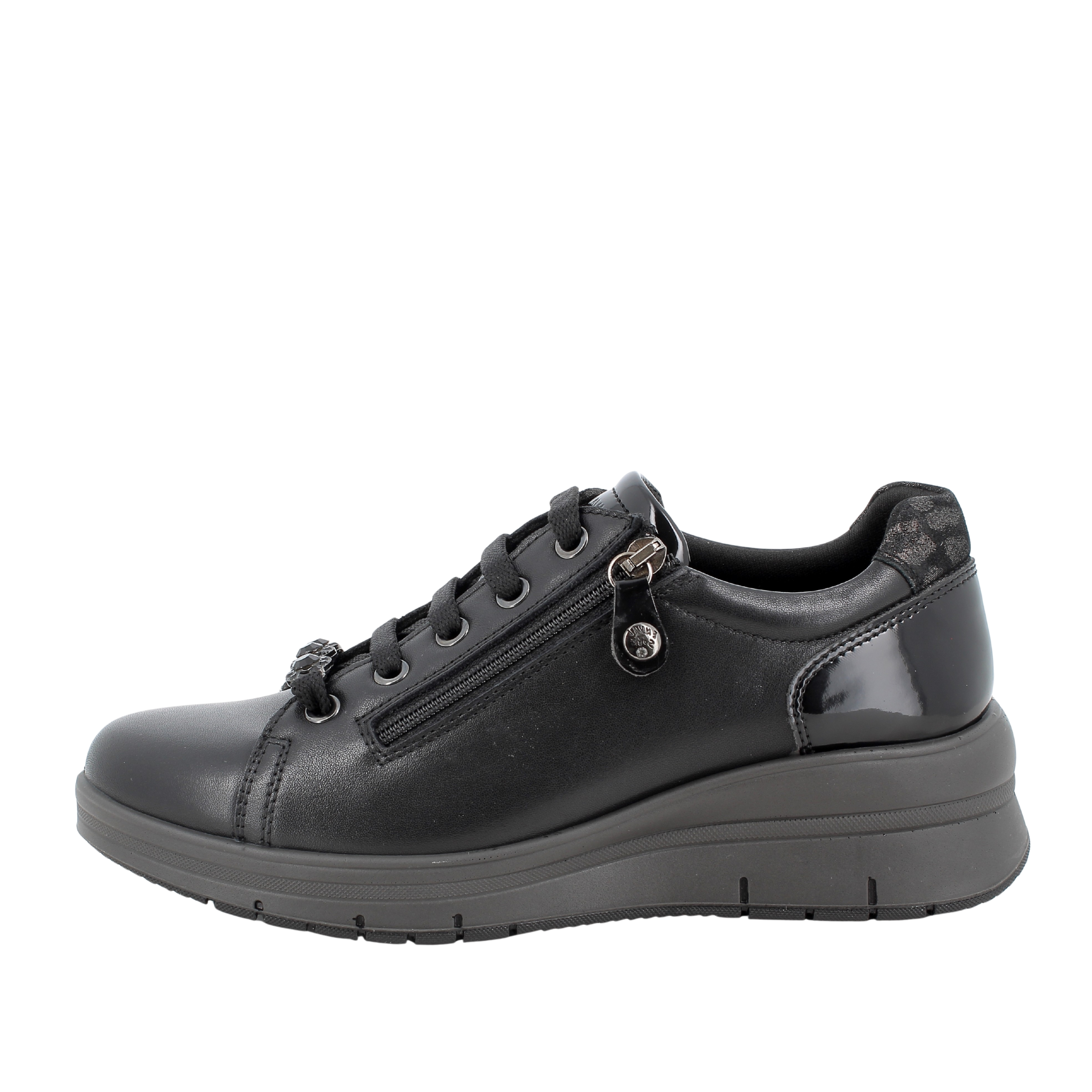 SNEAKERS BASSE IN PELLE CON ZIP DONNA NERO